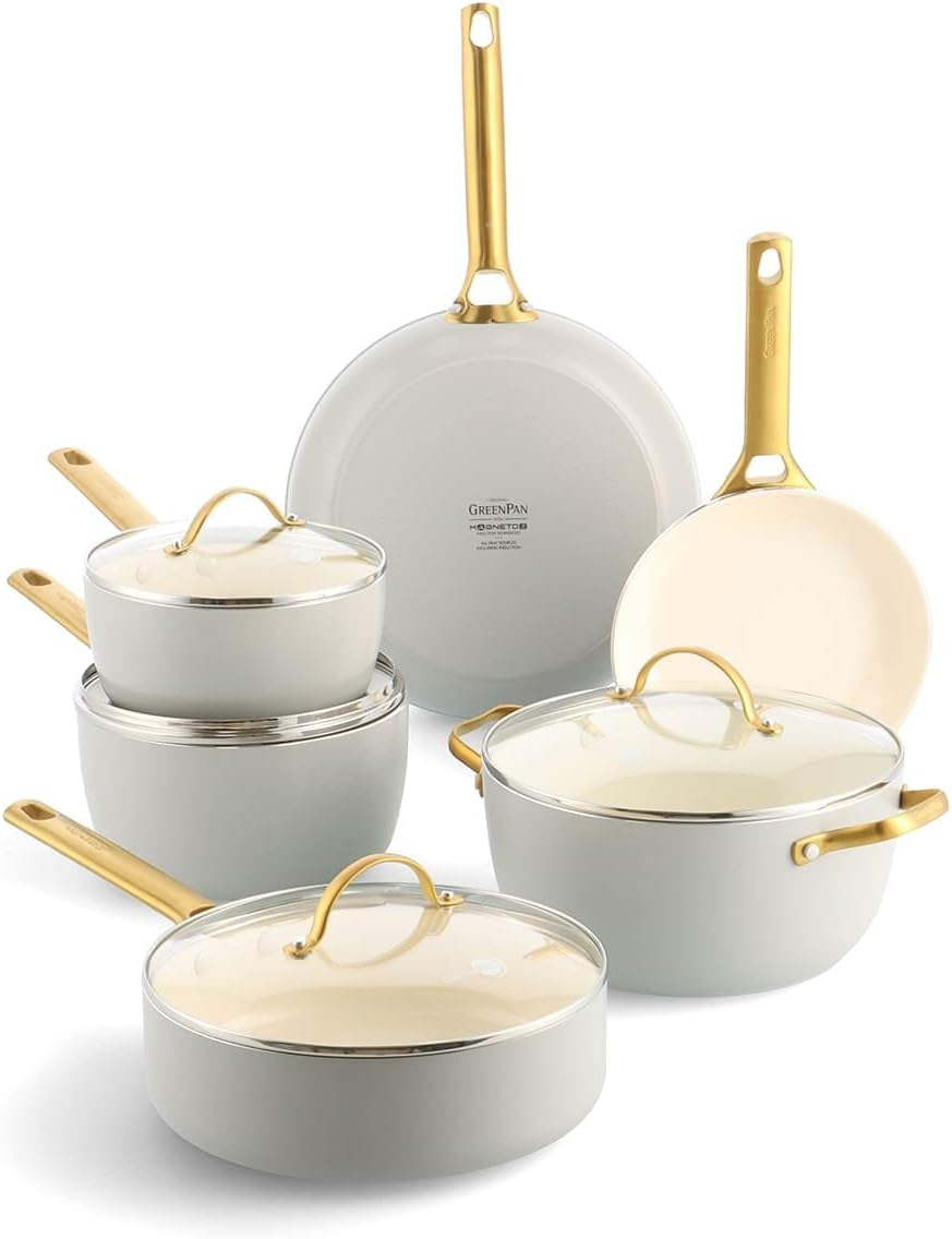 Greenpan Padova Healthy Ceramic Nonstick 10Pc Cookware Pots and Pans Set, Induction Safe, Dove Grey