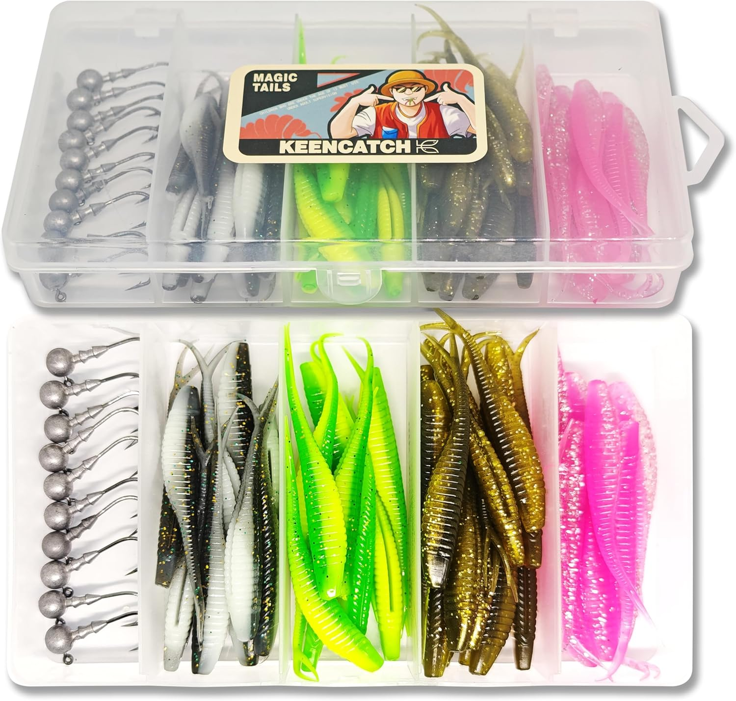 Keencatch Soft Plastic Swimbait with Jighead, Fishing Lure for Flathead Trevally Estuary Perch Bass Trout Snapper, Fluke Bait Minnow 40PCS 7Cm/2.76'', Jerk Shad for Saltwater/Freshwater image number 3