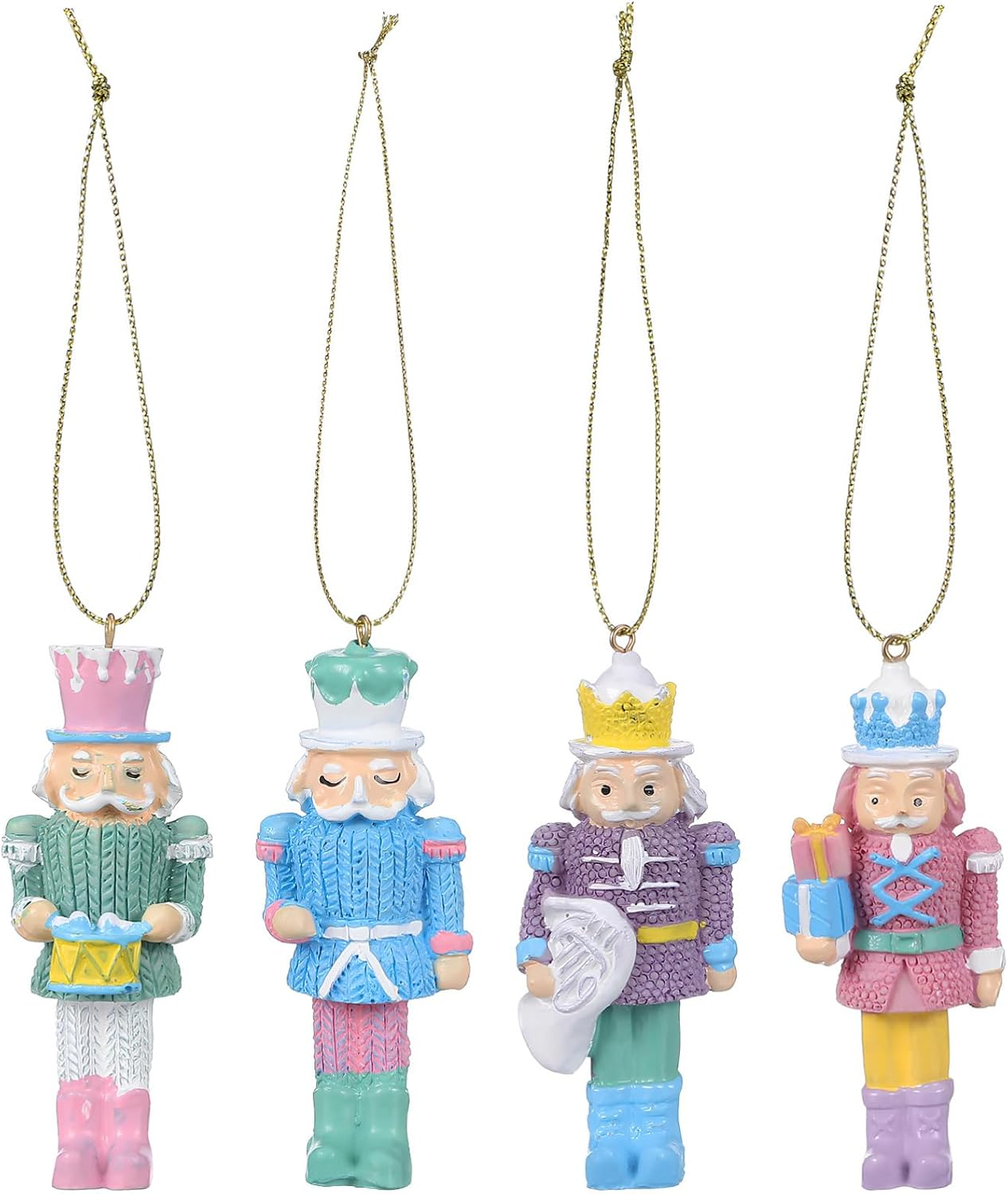 Healeved 4Pcs Colorful Resin Nutcracker Ornaments Figures Nutcracker Christmas Decorations for Holiday Home Tree Decoration image number 1