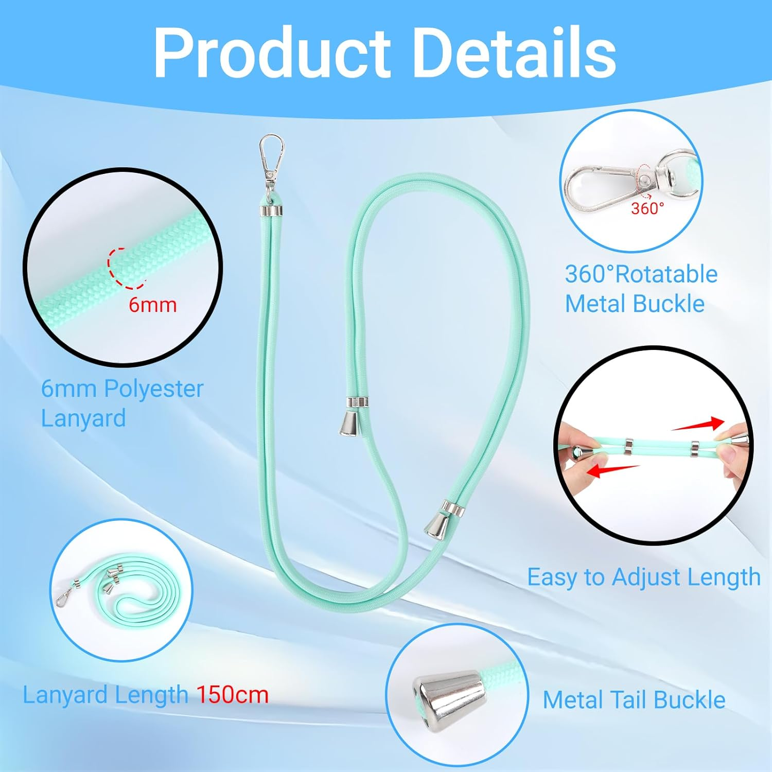 Segus Mobile Phone Chain Universal, 1 Piece 6 Mm Mobile Phone Strap, Mobile Phone Chain for Hanging, Mobile Phone Lanyard with 2 Pieces Universal Patch, Adjustable and Removable, Mobile Phone Cord For image number 6