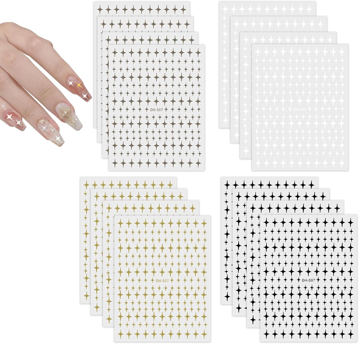 Aymorder Nail Art Stickers, 16 Sheets, Multicolor Star Pattern, Resin Material, Retro Modern Style, Self-Adhesive, Perfect for Nail (Keratin) Decoration image number 4