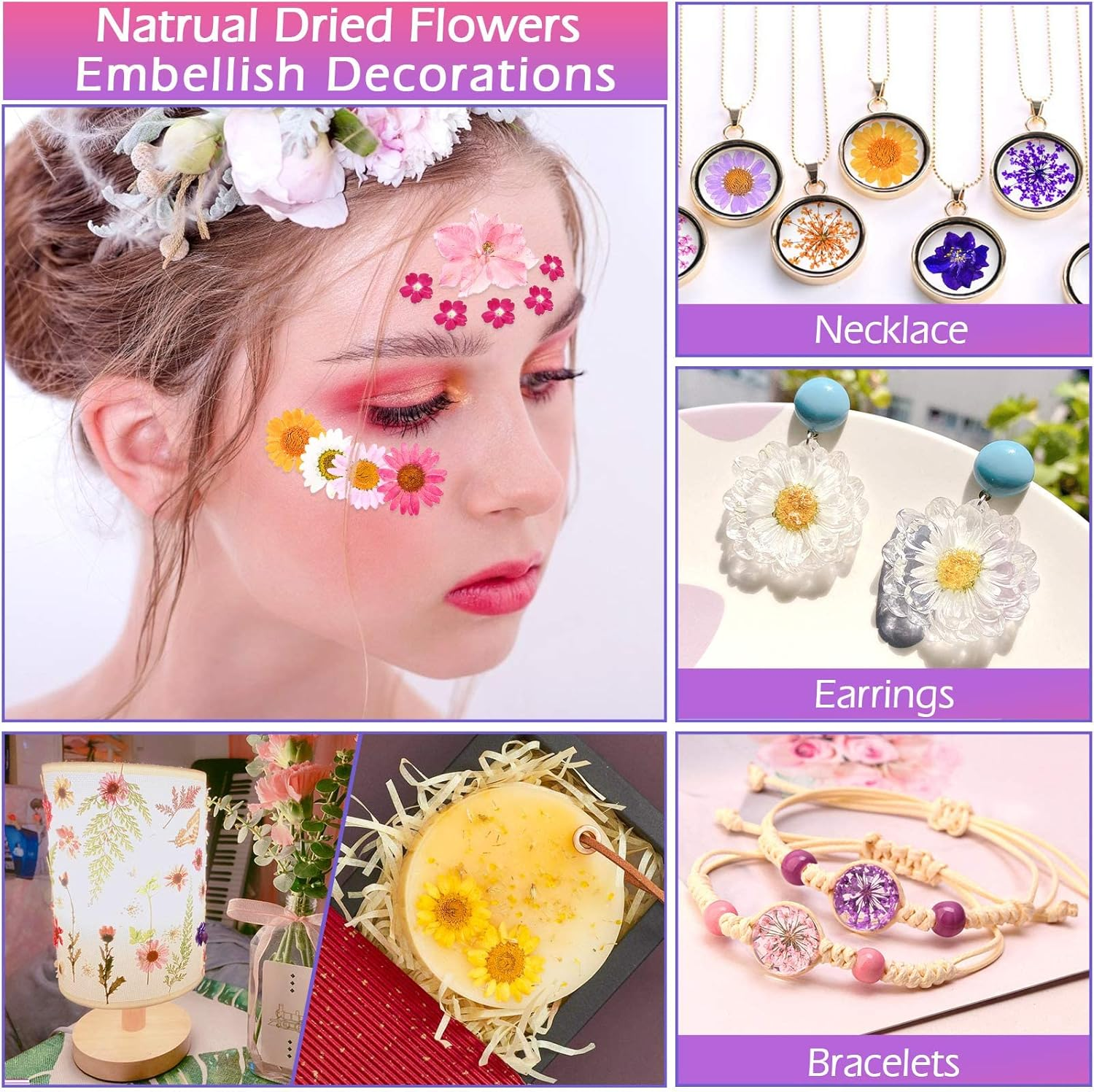 140Pcs Real Flowers Embossed, Dry Embossed Dry Leaves Bulk Natural Plants Kit for Journaling, DIY Art Crafts, Nail Art Decoration, Decorating Candles, Making Soap, Drop Glue Mold Decoration image number 4