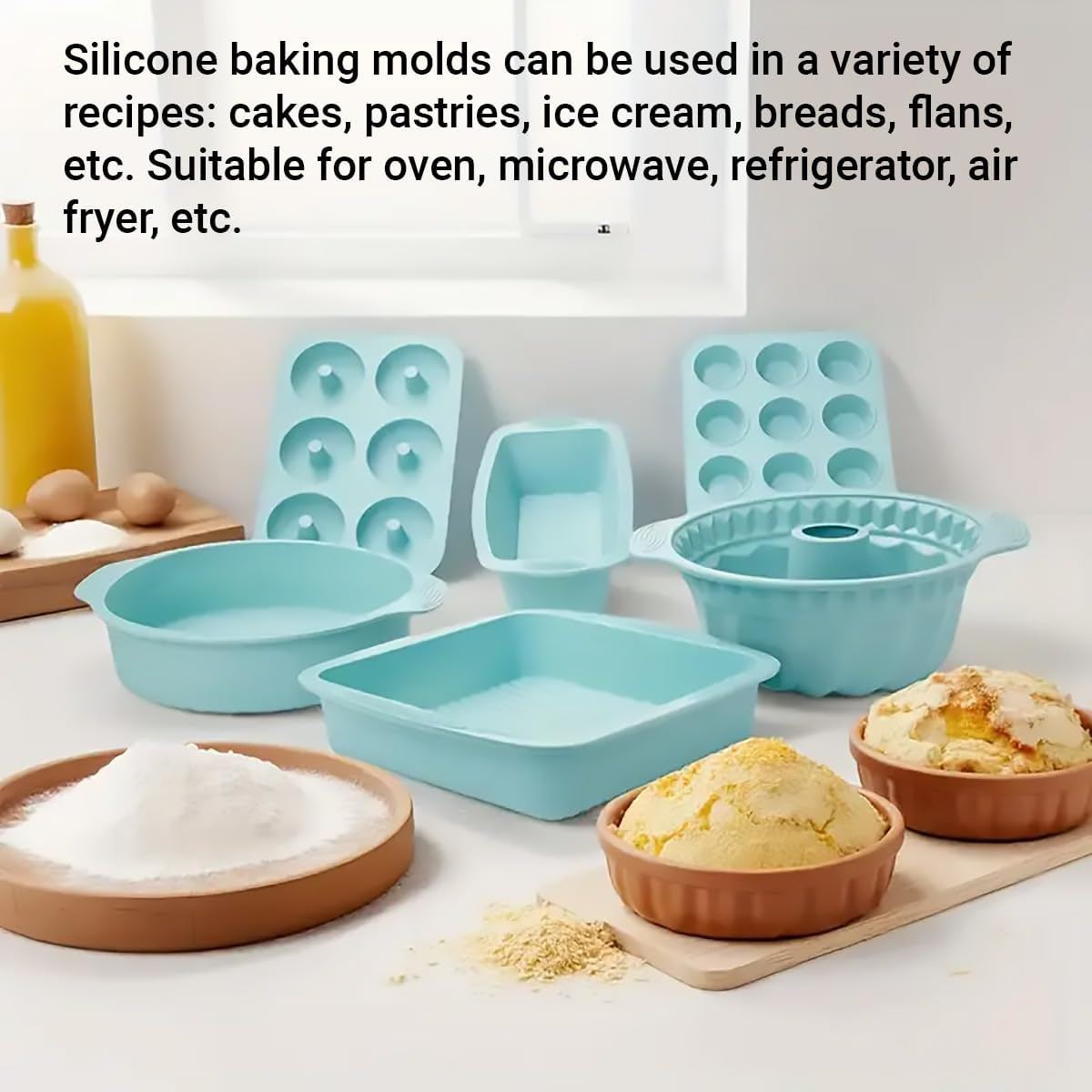AIMALL 6-Piece Silicone Baking Mold Set, Non-Stick Cake Molds for Oven, Microwave & Freezer - Includes Round, Loaf, Muffin & Chiffon Cake Pans