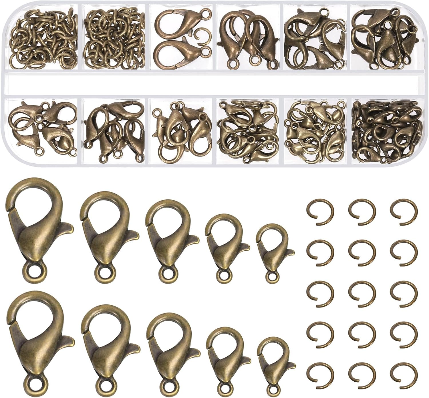 Glarks 170Pcs Bronze Lobster Claw Clasp with Open Jump Rings Kit 10Mm 12Mm 14Mm 16Mm 18Mm Necklace Clasps for Bracelet Necklace Jewelry Making