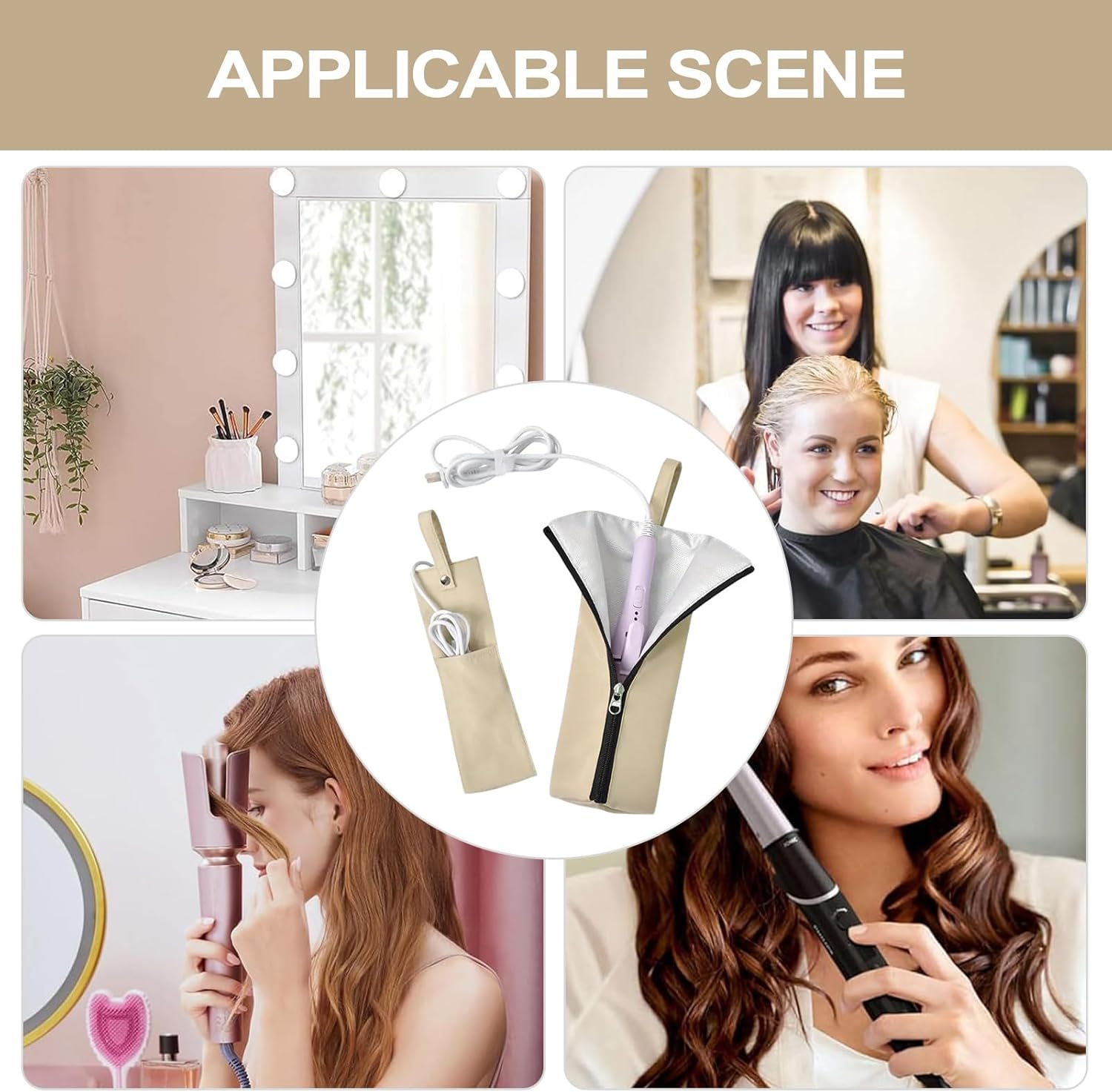 Weqizuerqi Curling Iron Travel Case - Heat Resistant Mat Pouch,Dustproof Curling Iron Storage Bag for Makeup Station RV Bathroom Vanity Table Home Travel Hairstylist - Pink image number 7