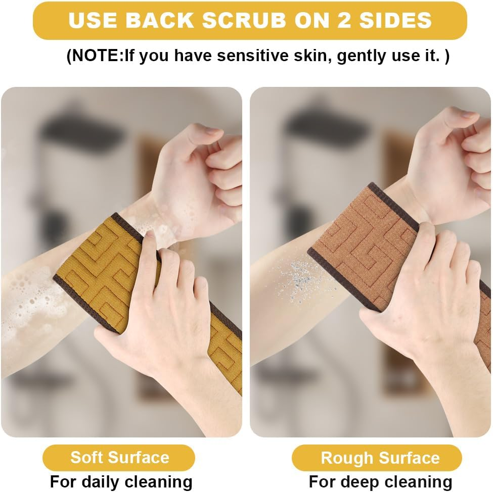 AYBUY Back Scrubber, Exfoliating Back Scrubber for Shower, Remove Dead Skin Body Scrub, Back Washing Aid for Ginger Yellow