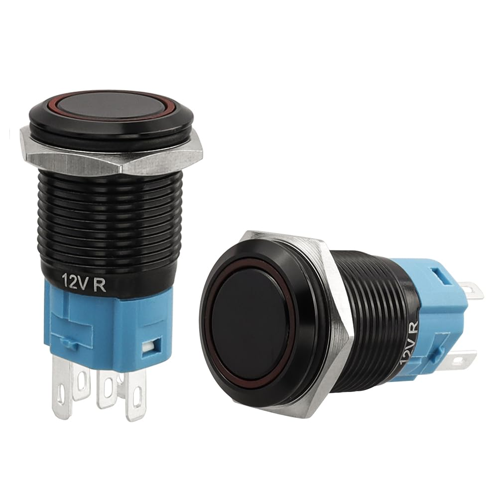 Yakamoz 2Pcs 16Mm Waterproof Latching Push Button Switches, 12V Self-Locking Button on off with Sockets Red LED Wiring Harness for Automotive, Marine, Industrial Machinery and DIY. image number 5