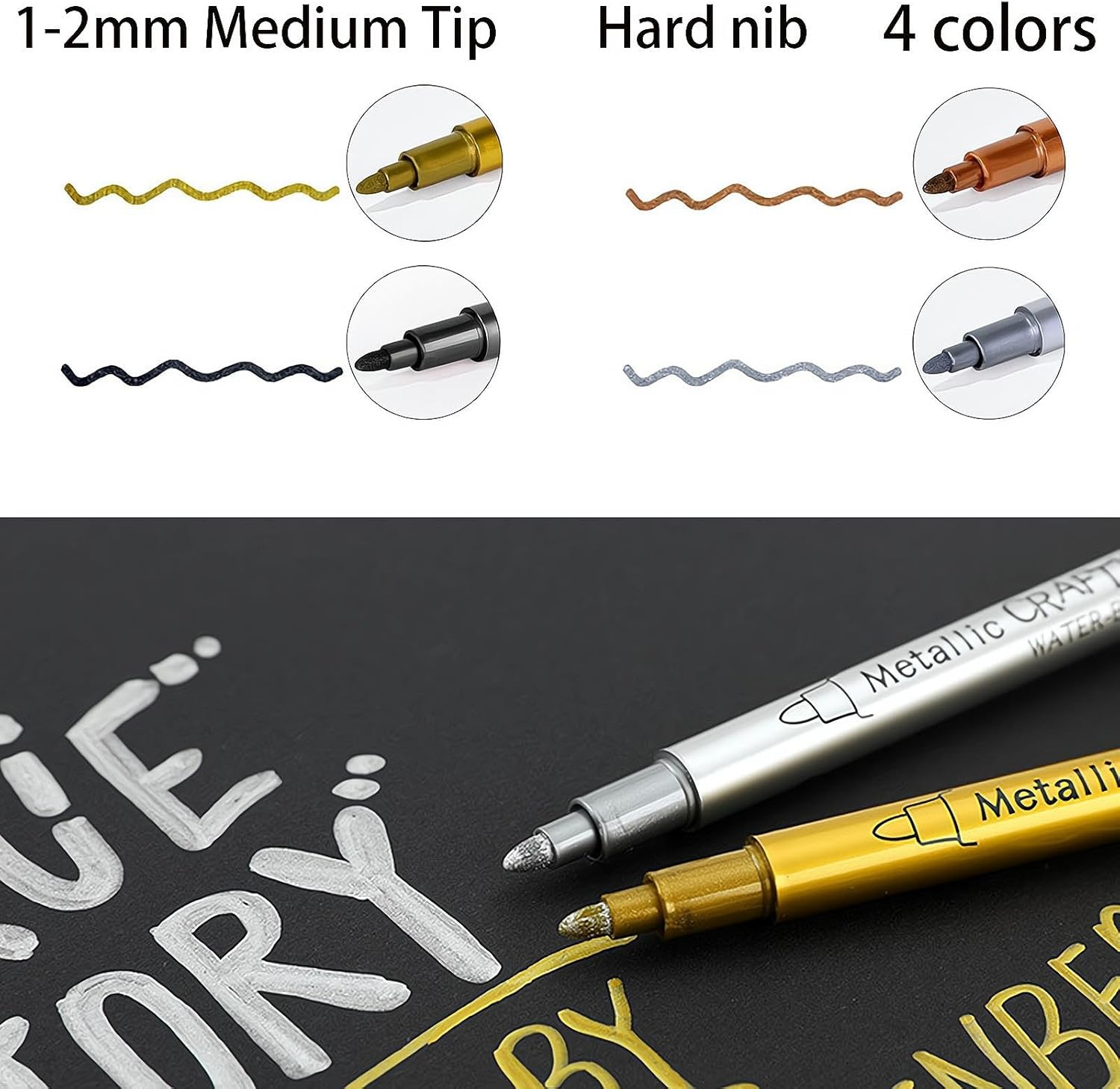 REGODI 10 Pack Set of 2 Metallic Color 2 Black 3 Gold 3 Silver Acrylic Paint Pens for Rock Painting, DIY Card, Pebble Art, Scrapbooking, Fabric, Metal, Ceramics, Wine Glass