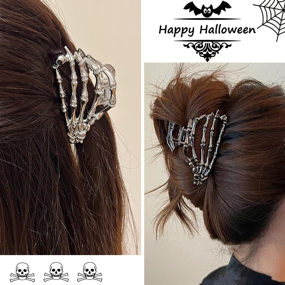 XFSRG Pack of 3 Women'S Gothic Skeleton Claw Clip Punk Non-Slip Hair Accessories for Halloween Party Cosplay (Set A) image number 1