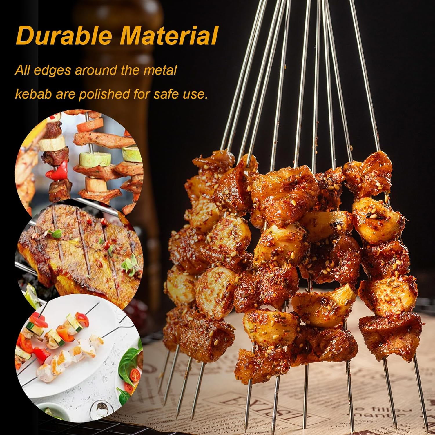 20 PCS BBQ Metal Skewers Stainless Steel, 7.87"/20Cm Food-Grade Metal Kebab Skewers for Kebabs, Grilling, Oven, and BBQ - Durable & Reusable image number 4