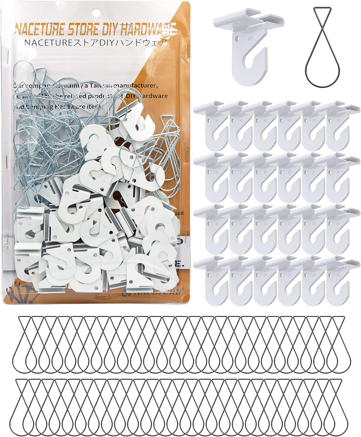 NACETURE 75 PCS Drop Ceiling Hook for Hanging &ndash; 25 Pack White Heavy Duty Ceiling Hooks & 50 Pack Drop Ceiling Clips Suspended Ceiling Decorations Tile Hanger for Classroom Office Home Wedding