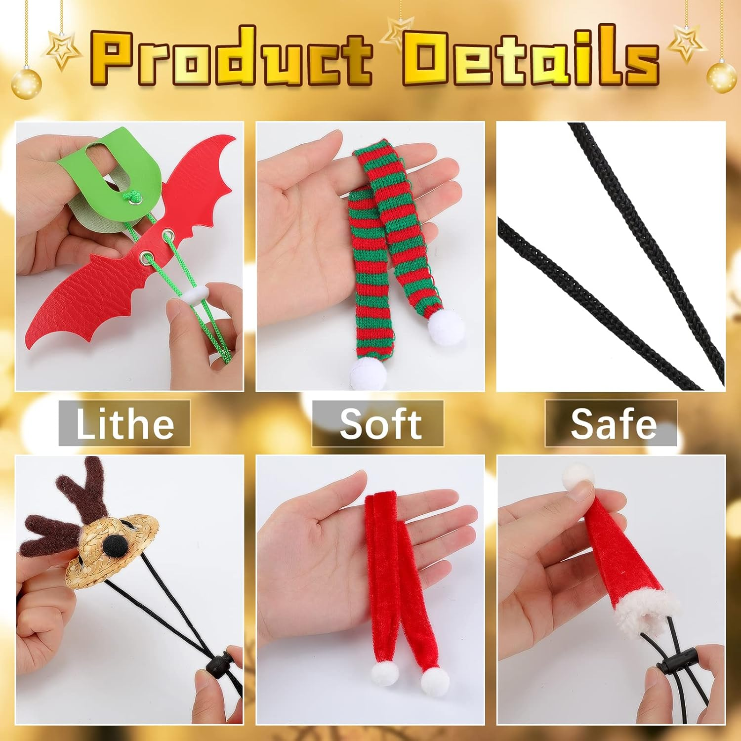 7 Piece Christmas Bearded Dragon Costume Set - Santa Hat, Scarf, Leash Harness - Xmas Lizard Accessories for Reptile Cosplay Photo Prop, Red image number 2