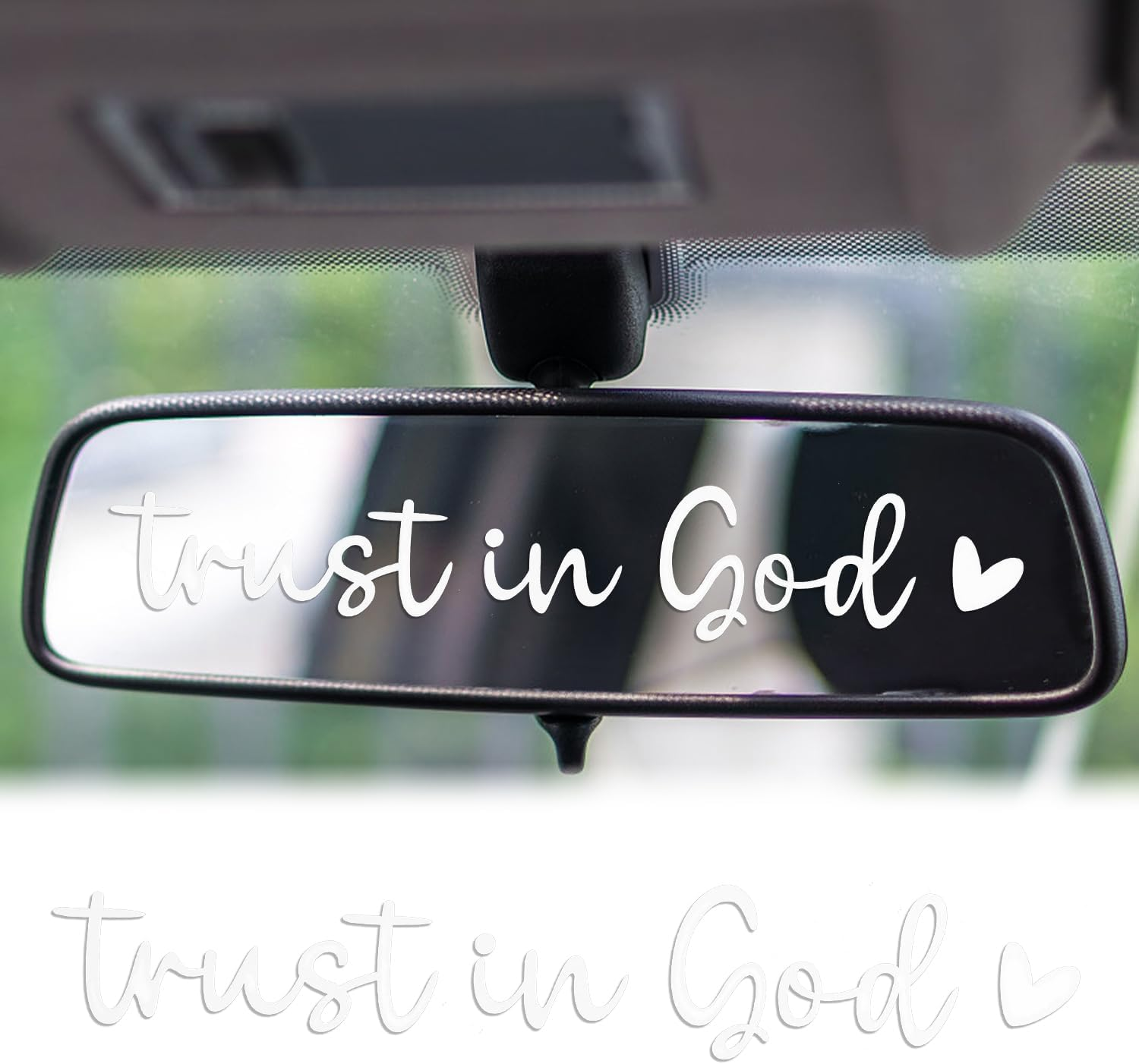 2Pcs Trust in God Rearview Mirror Decals, Vinyl Car Mirror Decal with Heart Car Mirror Stickers Car Mirror Quotes Decals Positive Car Sticker for Female Male Gift(White) image number 5