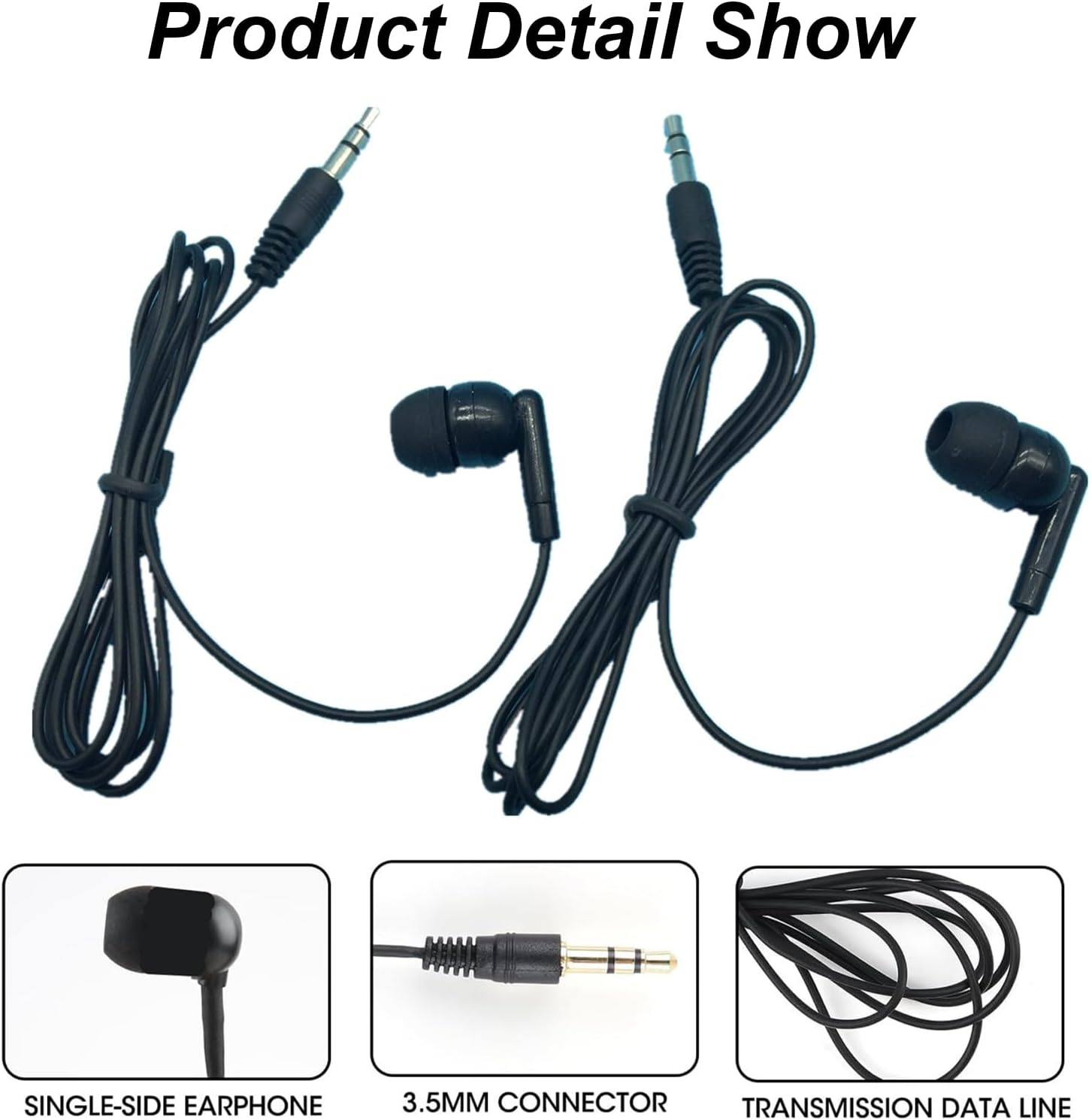 Rakiuty Single-Sided In-Ear Mono Earbuds, 3.5 Mm Connector, Durable and Compatible with Smartphones, MP3/MP4 Players, Laptops, Tablets, Headphones for Tour Guides - Single-Ear Use image number 3