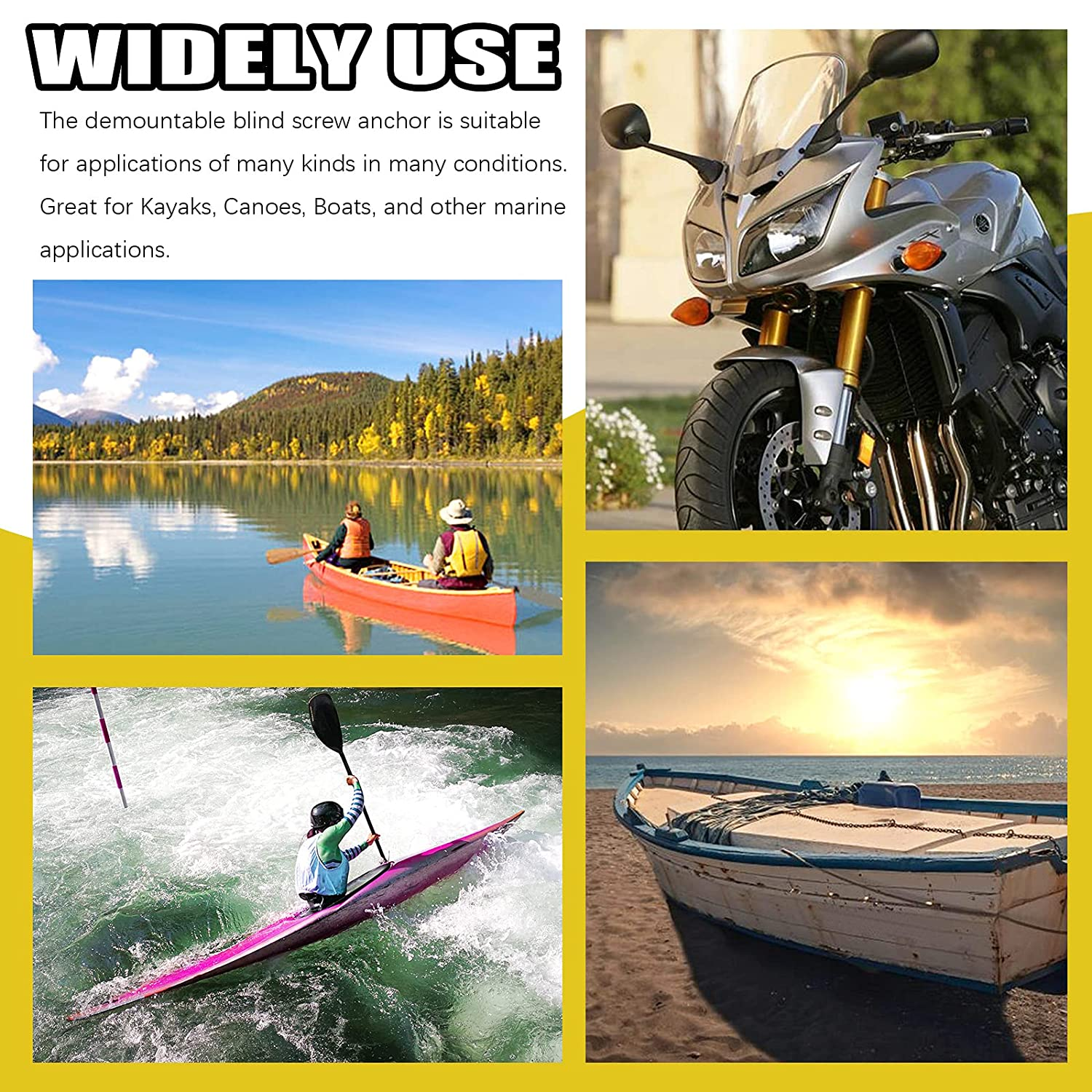 60Pcs M4 M5 M6 Well Nut Expansion Nuts and 304 Stainless Screw Rubber and Steel Parts Windscreen Nuts Accessories for Motorcycle Kayak Boats