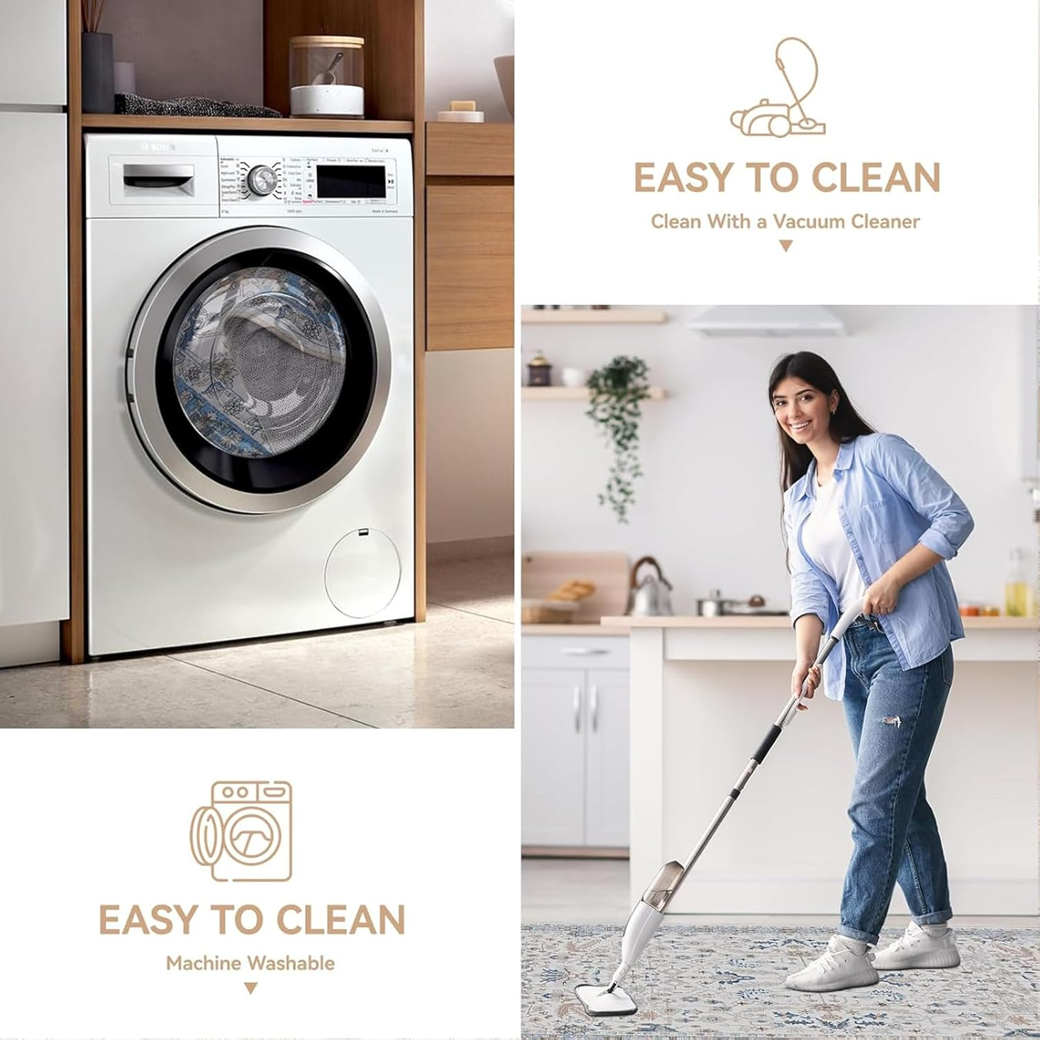 Large Area Rugs for Living Room, Boho Area Rugs, Indoor Vintage Large Area Rug, No Slip Thin Rugs Carpet for Bedroom Home Office Aesthetic Decor (Blue,160 X 230 CM) image number 5