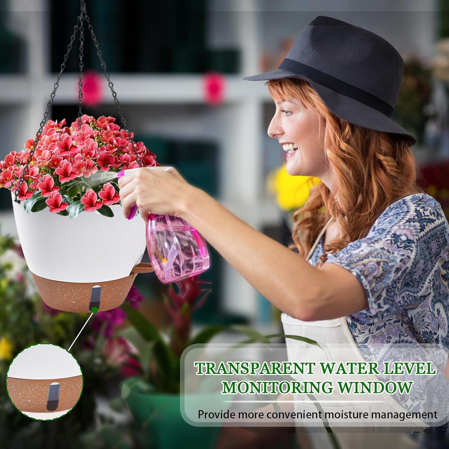 10 Inch Hanging Planters for Indoor Plants & Outdoor - 2 Pack Self-Watering Hanging Pots with Drainage Holes, Visual Reservoir, 2 Hangers - Self-Watering Hanging Baskets Flower Pots image number 4