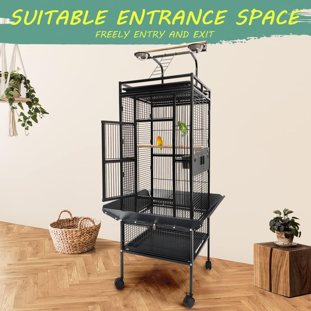 Taily Bird Cage Stand-Alone Aviary 155Cm Large Bird Cages Travel Stand Budgie Parrot Birdcage with Removable Tray Black image number 3