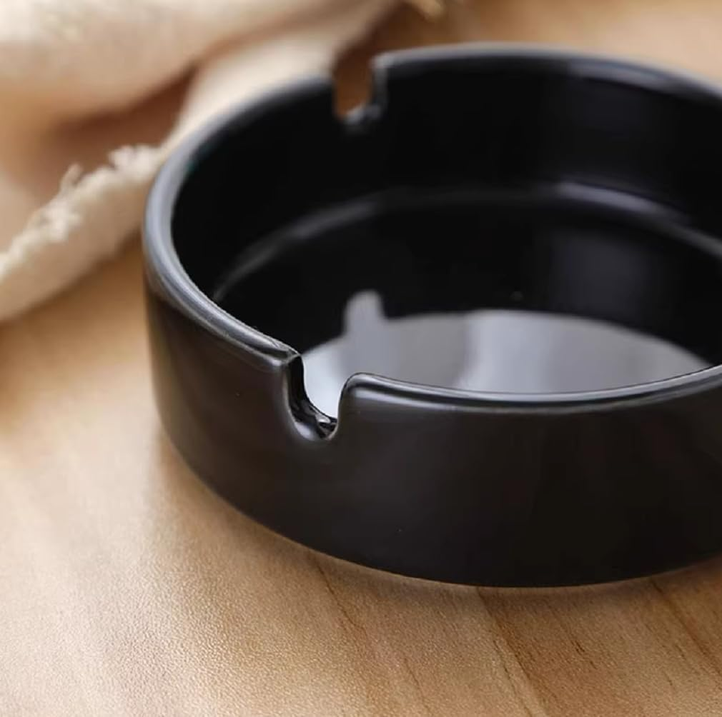 Ashtray Glossy Black Ceramic Cigarette Ashtray for Man and Women, Outdoors Indoors Ash Tray, Desktop Smoking Ash Tray