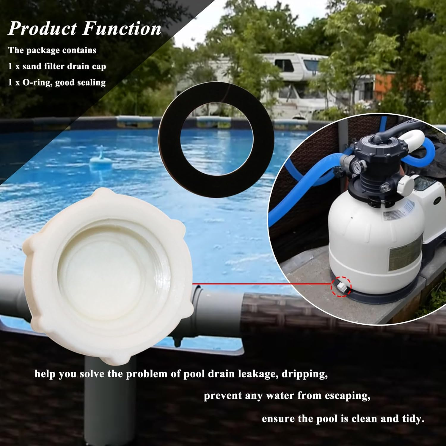 Drain Valve Cap Compatible with Intex Pools 11456 & 11385 Sand Filter Drain Cap with O-Ring for above Ground Pool, Drain Plug Cap for Sand Filter Pumps and Combo Replacement Parts,Sf90110-1,Sf60110-2 image number 3