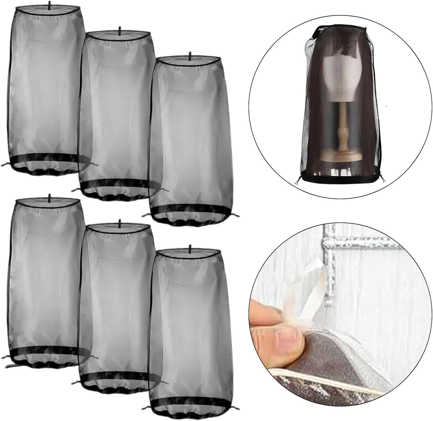 "Abbraccia" 6X Wig Storage Bag Packaging Bag Wig Cover with Drawstring for Transportation, Traveling Salon, Black - Black image number 5