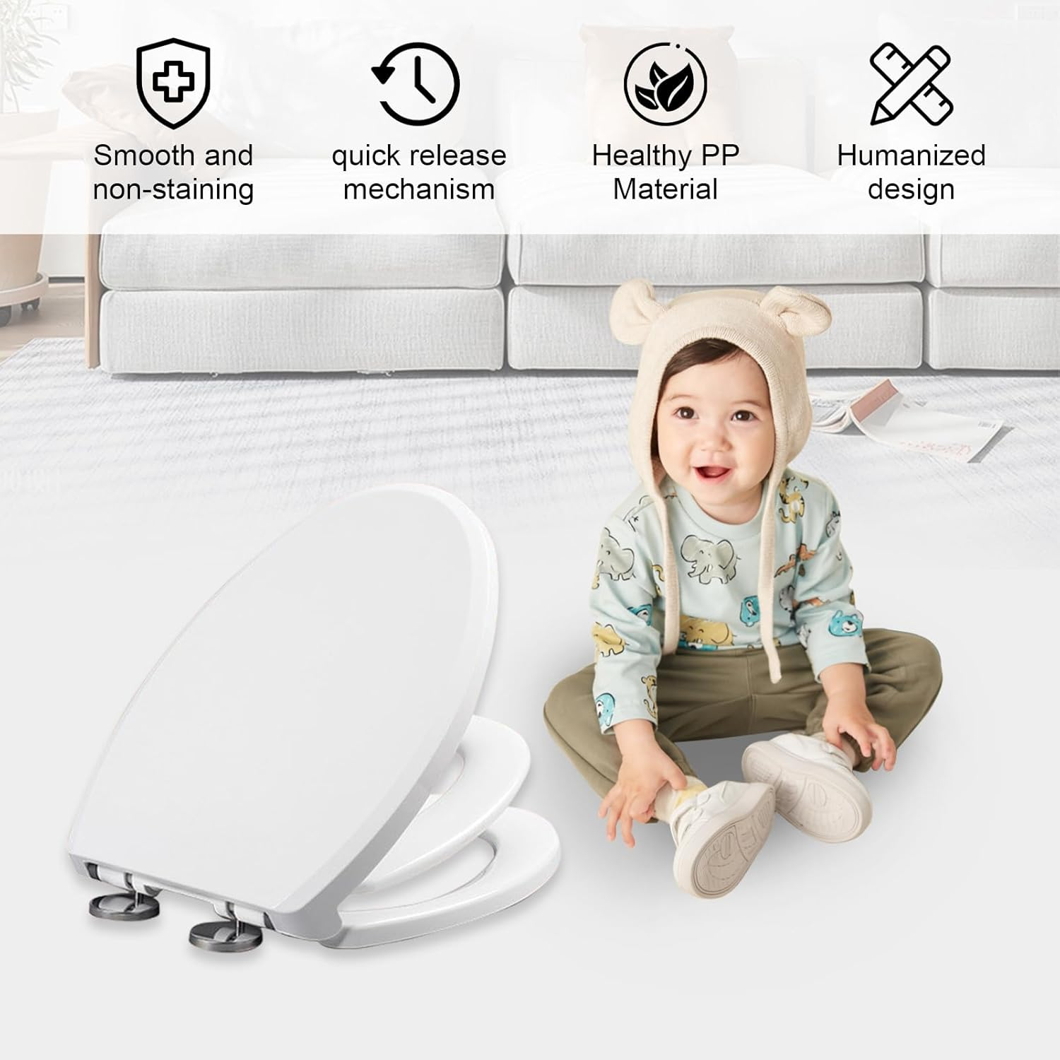 Toilet Seat with Kid Seat, Slow-Close Quick Disassembly anti Slip 2 in 1 Toilet Seat with Cover, Universal PP Toilet Training Seat for Bathroom, Home (Square)