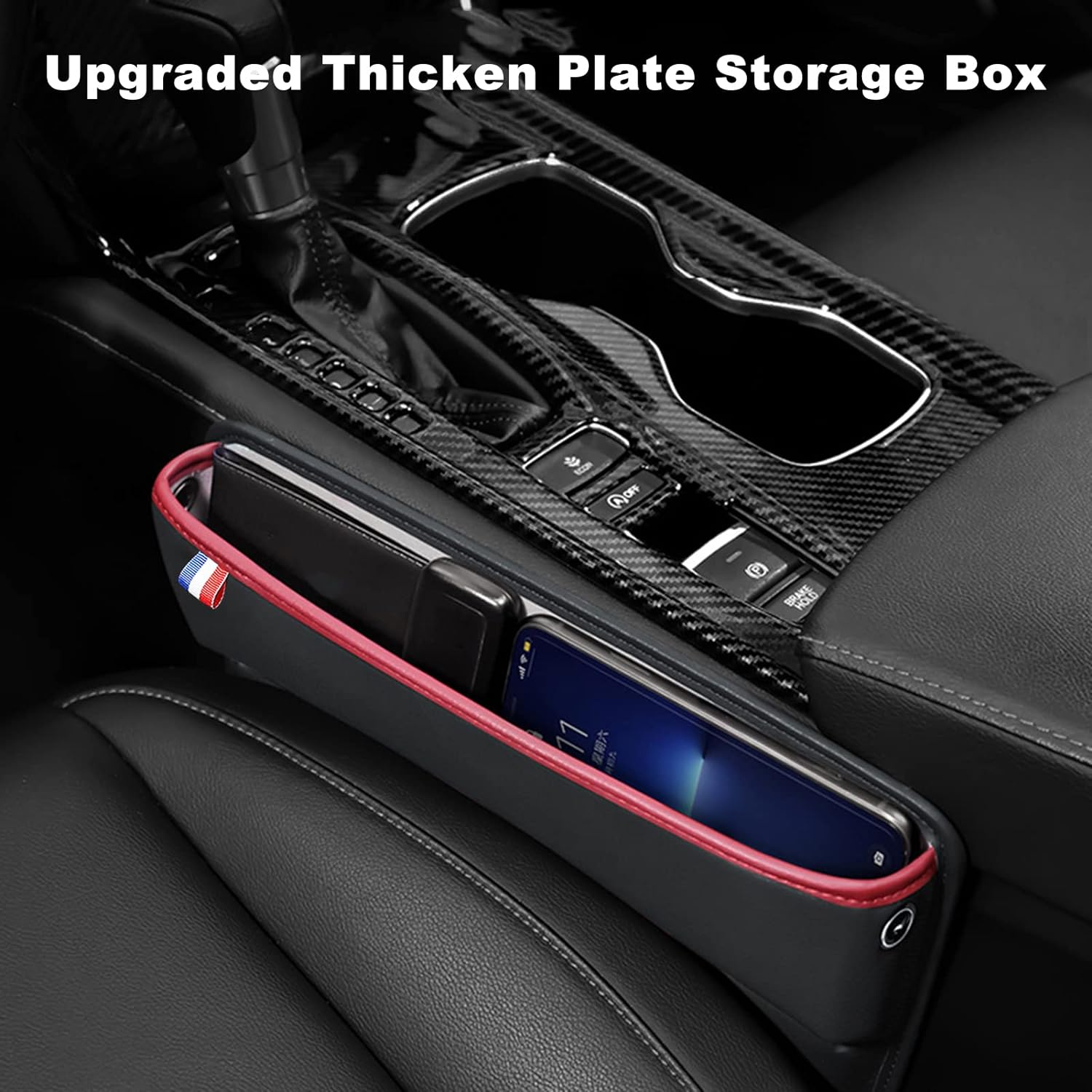 Car Seat Gap Filler, Universal Car Seat Gap Organizer Seat Gap Filler Storage Box between Front Seat Premium PU Leather Console Catcher Universal Pocket image number 2