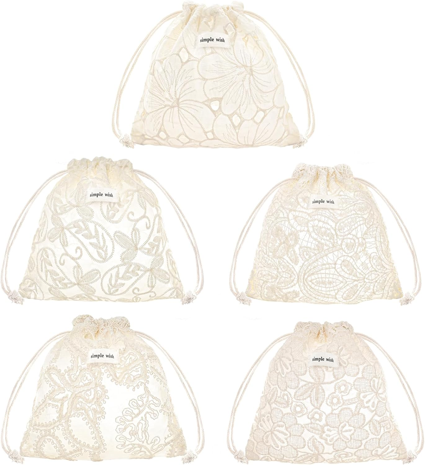 Sminra Mesh Drawstring Makeup Bag Pouch Lace Organizer, Small Drawstring Coquette Aesthetic Cute Travel Toiletry Insert Bag Gift for Women and Girls, Bonestring Embroidery, Aesthetic