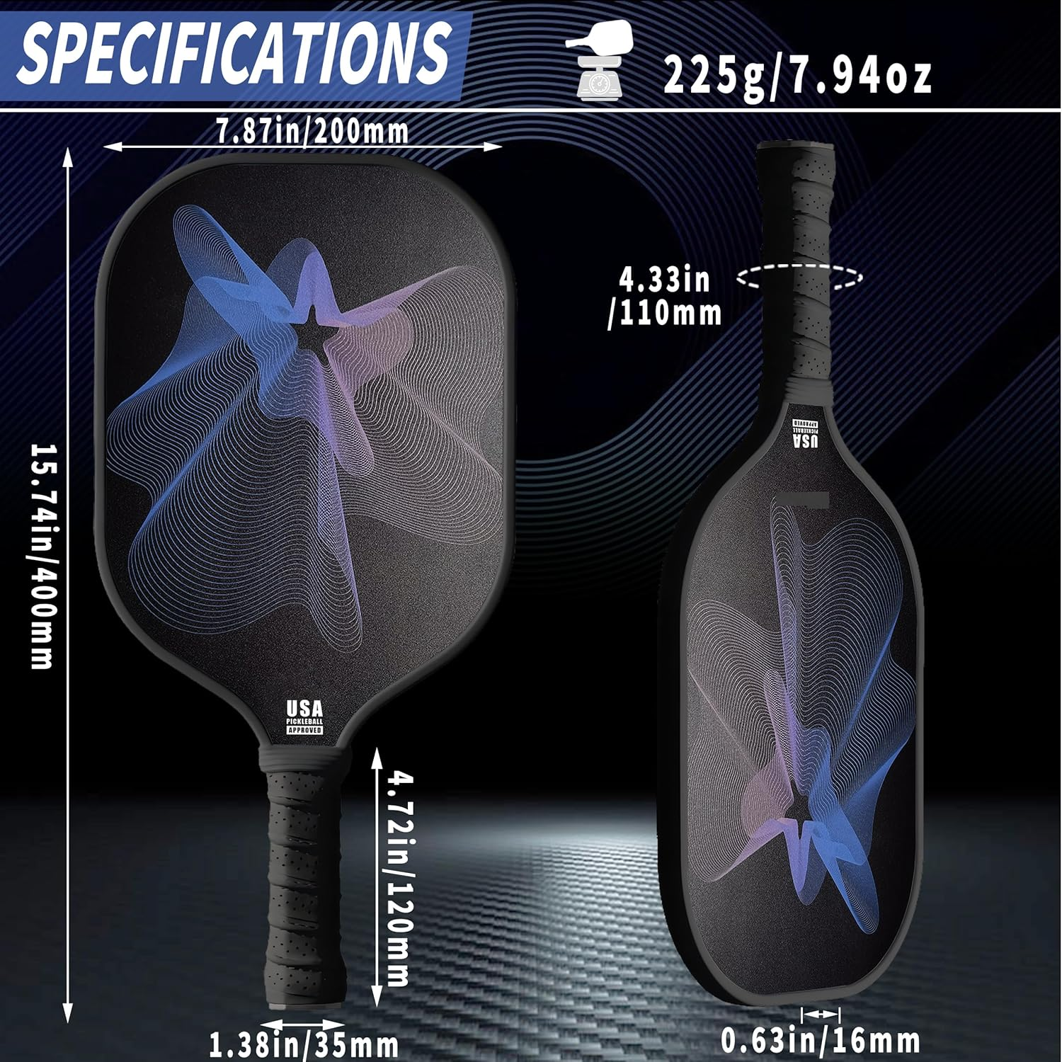 Pickleball Paddles, USAPA Approved Carbon Fiber T300 Surface, Men'S and Women'S Pickleball Pad Set image number 4