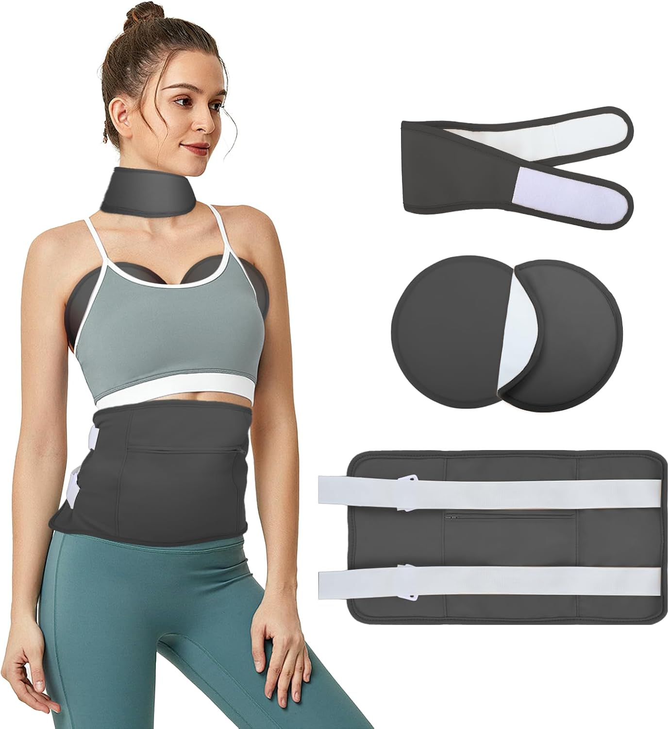 4 Pcs Castor Oil Pack Set, Adjustable Wrap for Abdomen & Knees, Includes Organic Castor Oil Pads, Perfect for Pain Relief & Detox(Black) image number 1