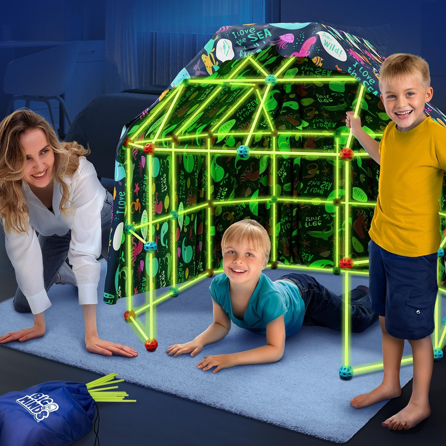 Big Minds - Build Your Cave Children Glow in the Dark Playhouse Children Outdoor and Children'S Tent Indoor Tent Children'S Room Robust & Creative Construction Kit Children 130 Pieces Games from 5 image number 5
