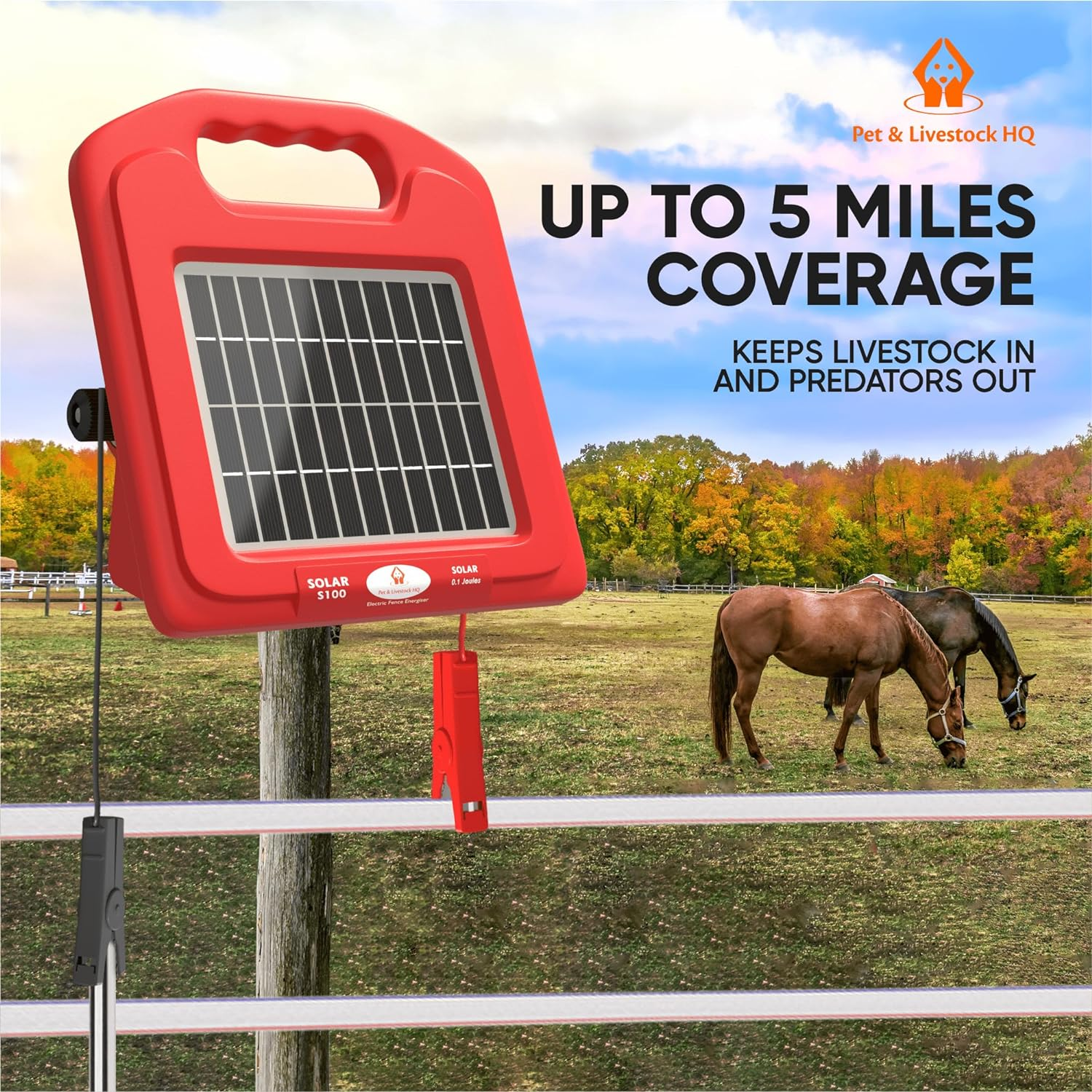Solar Powered Fence Charger Energizer Panel, Electric Fence for Livestock Electric Power & Battery Shock Storage for 3 Km of Portable Fencing to Protect Livestock, Horses, Cattle, Sheep, Goats, Pet image number 4