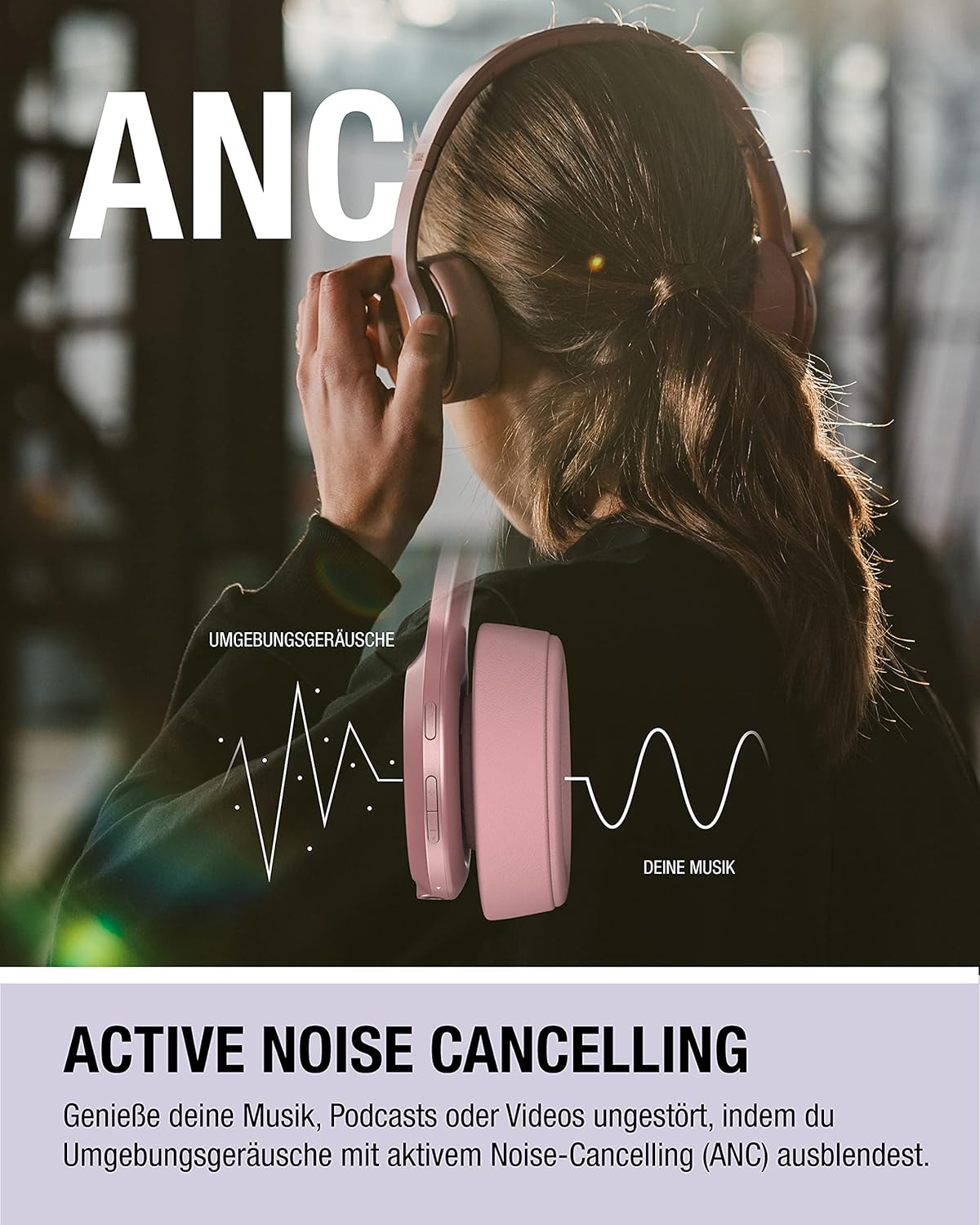 Fresh 'N Rebel Bluetooth On-Ear Headphones with Active Noise Cancellation, 30 Hours Playtime, Fast Charge, Microphone, Foldable, Comfortable Fit and Comfortable - Code ANC (Silky Sand) image number 6
