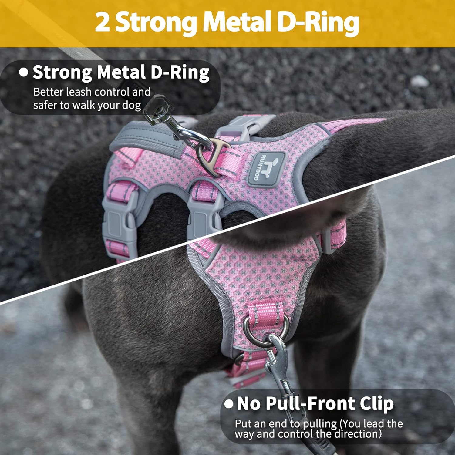 Dog Harnesses Escape Proof, Escape Artist Harness, Fully Reflective Harness with Padded Handle, Breathable, Durable, Adjustable Vest for Large Dogs Walking, Training, and Running Gear (Pink,L) image number 6