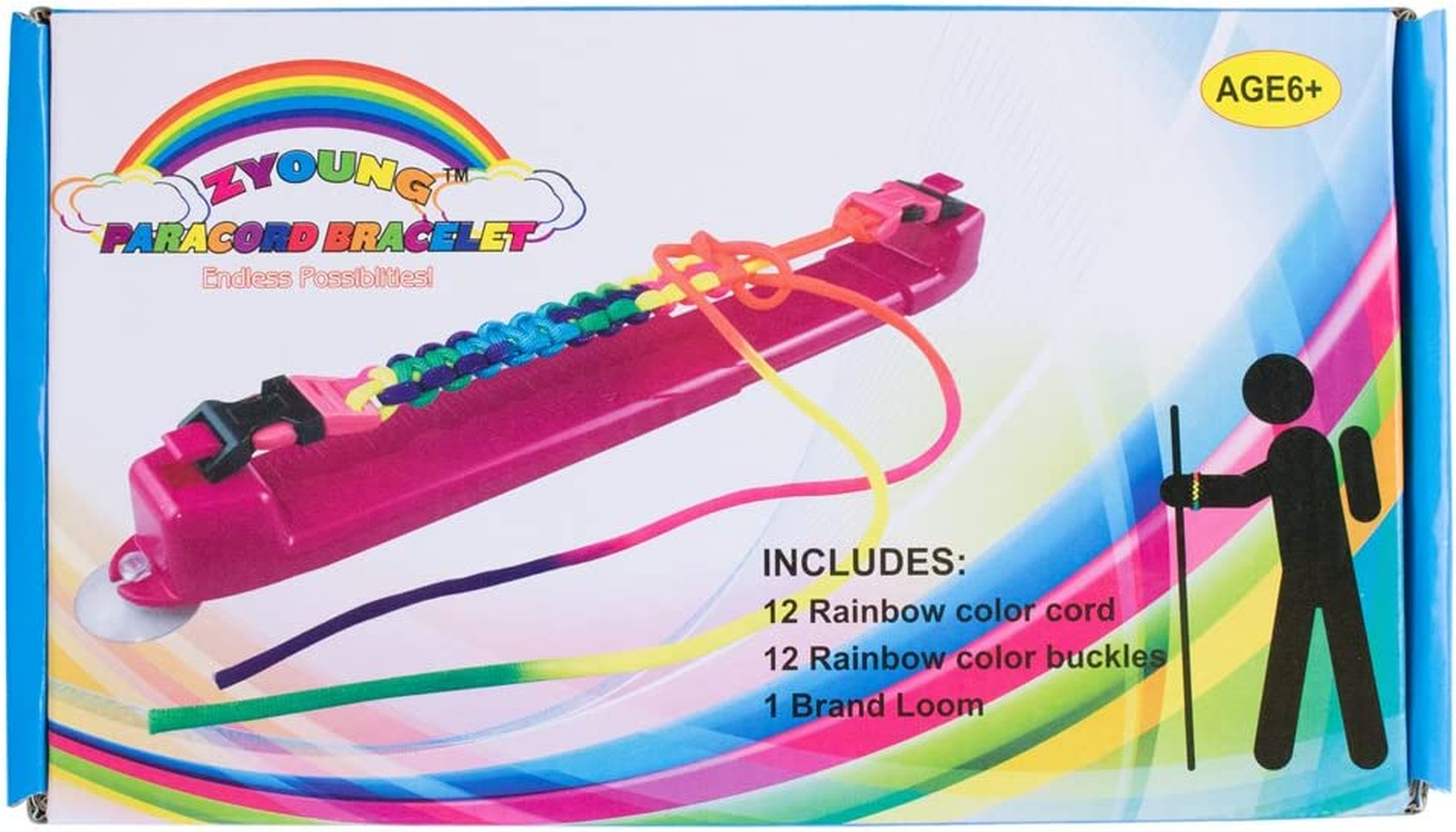 Paracord Parachute Cord Jig Bracelet Loom-Plastic Wristband Maker Paracord Brading Weaving Tool-Diy Craft Kit 12 Rainbow Color Cord & Buckles-Suctions to Table-Great for Beginner,Intermediate,Advanced