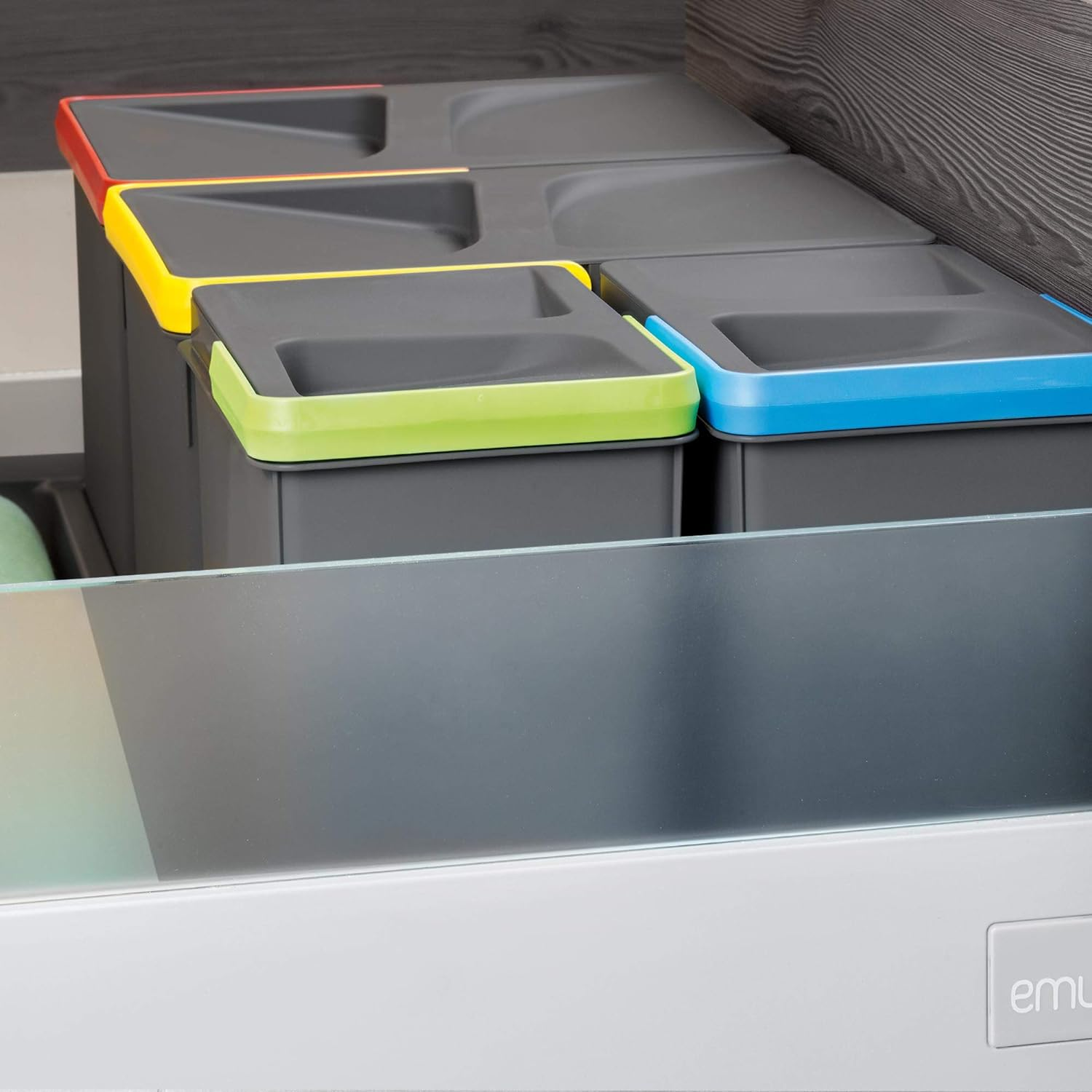 Emuca - Recycle Containers for Kitchen Drawers, Height 216, 2X12L + 2X6L, Anthracite Grey Plastic, Plastic image number 6