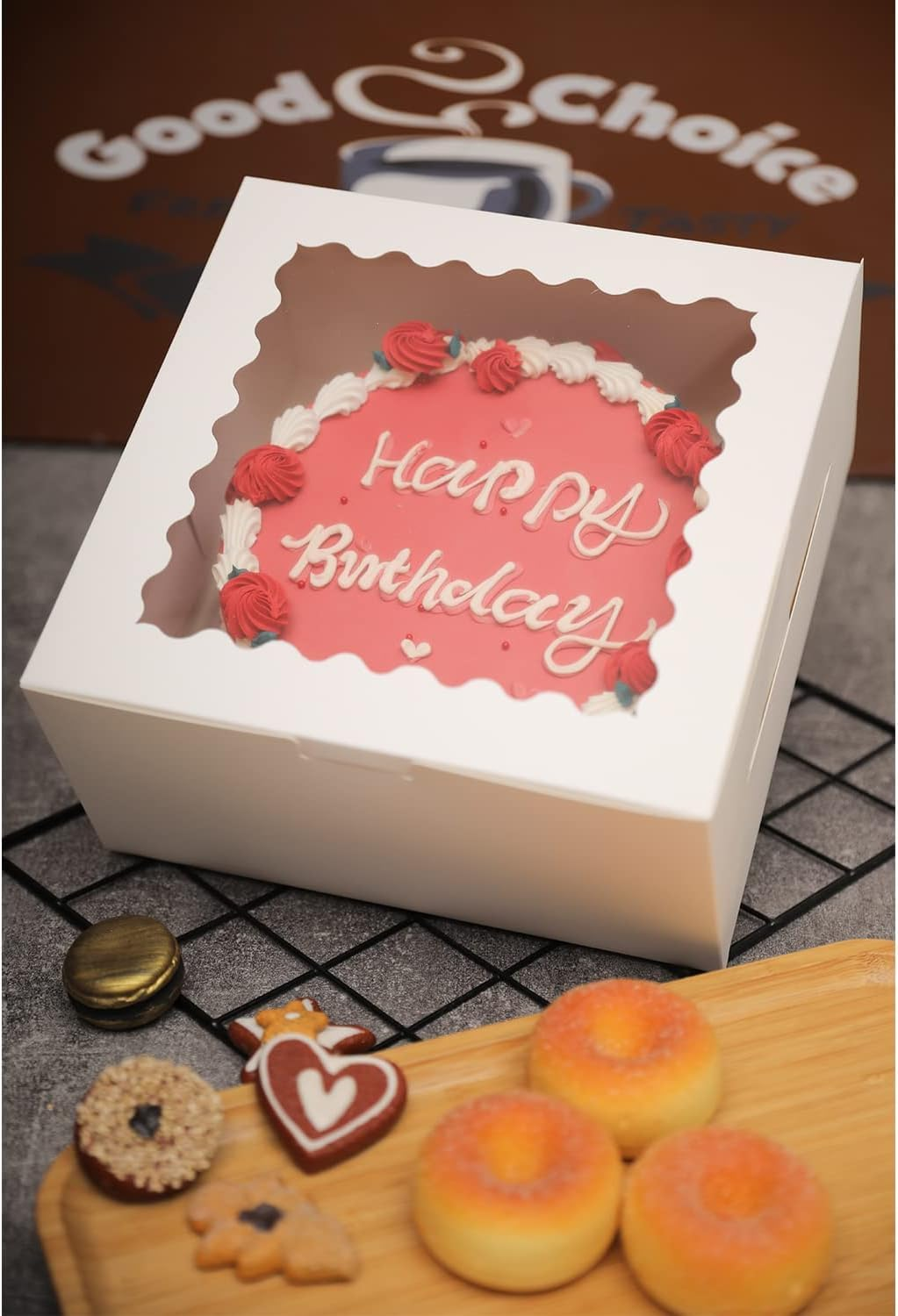 25.4X25.4X12.7 Cake Box, Pink and White Cake Box with Window Cake Containers (10 * 10 * 5 Inch) 8Pcs image number 4