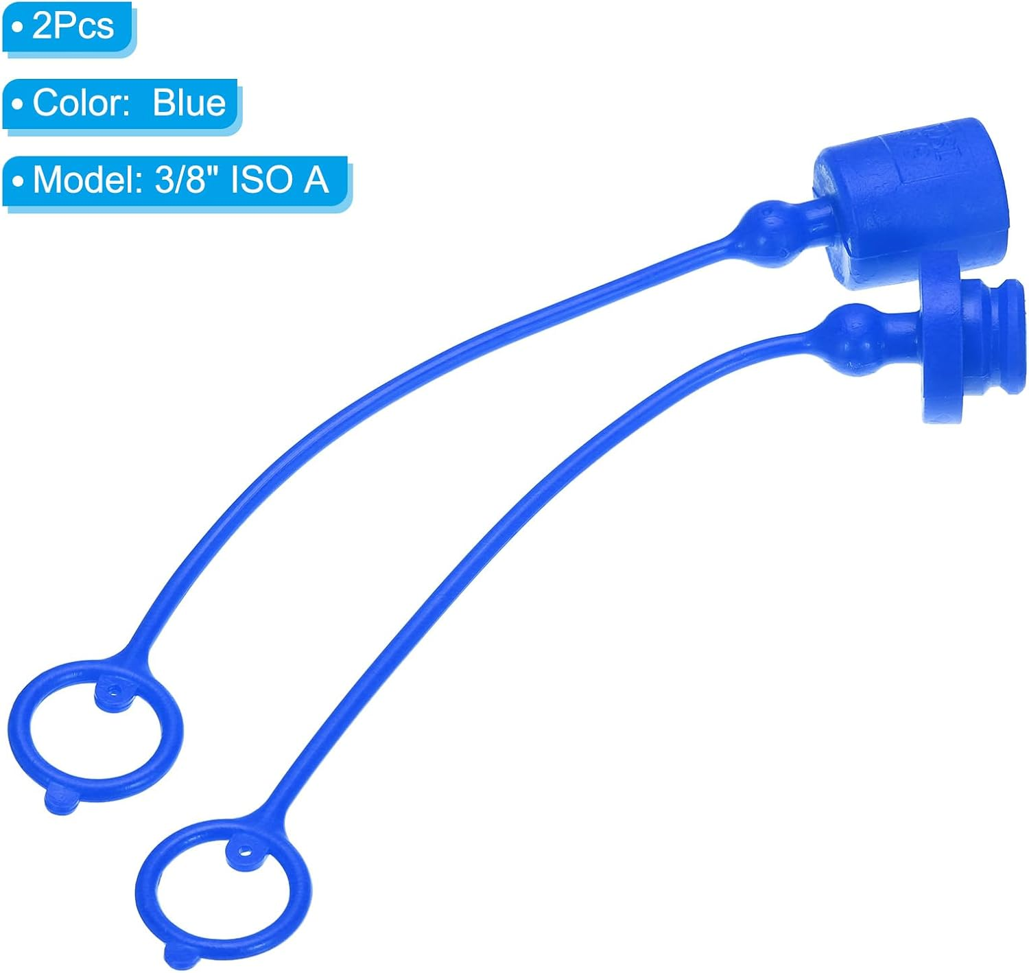 Uxcell ISO-A 3/8 Hydraulic Coupler Male Dust Cap and Female Plug Cover, 2 Sets Hydraulic Quick Connect Coupling with Retention Ring Keeps Cap Connected to Hose, Blue image number 3