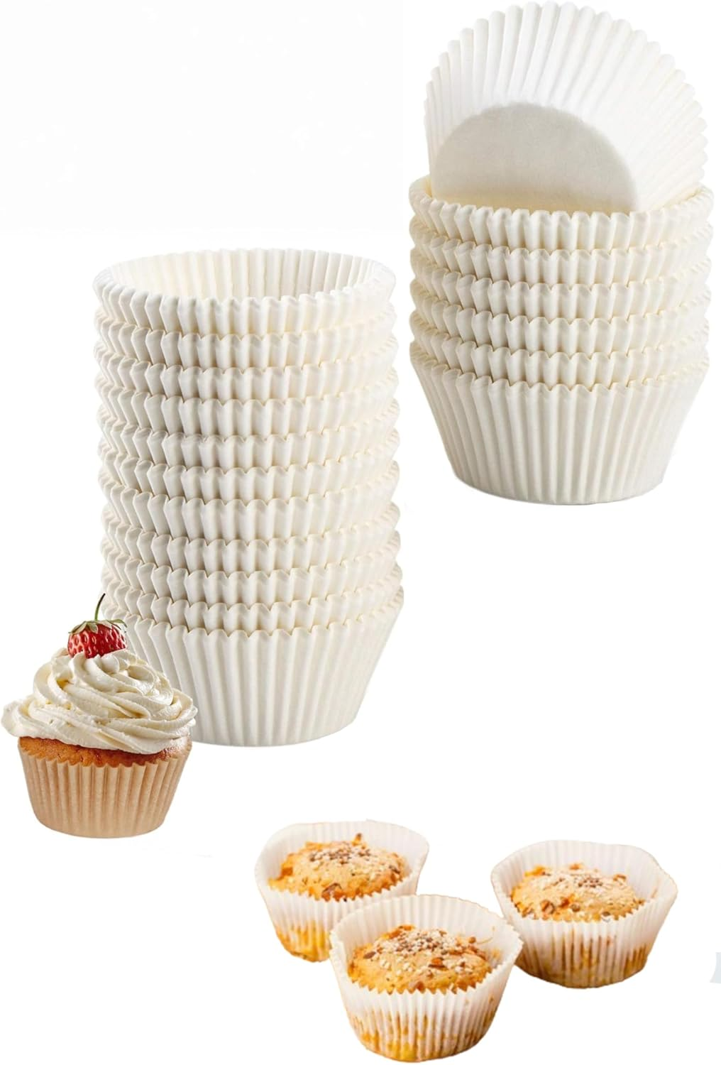 500 Count Standard White Cupcake Liners - Grease-Proof Baking Cups Paper, No Odor, Food Grade - Ideal for Baking & Decorating Delightful Cupcakes! image number 4