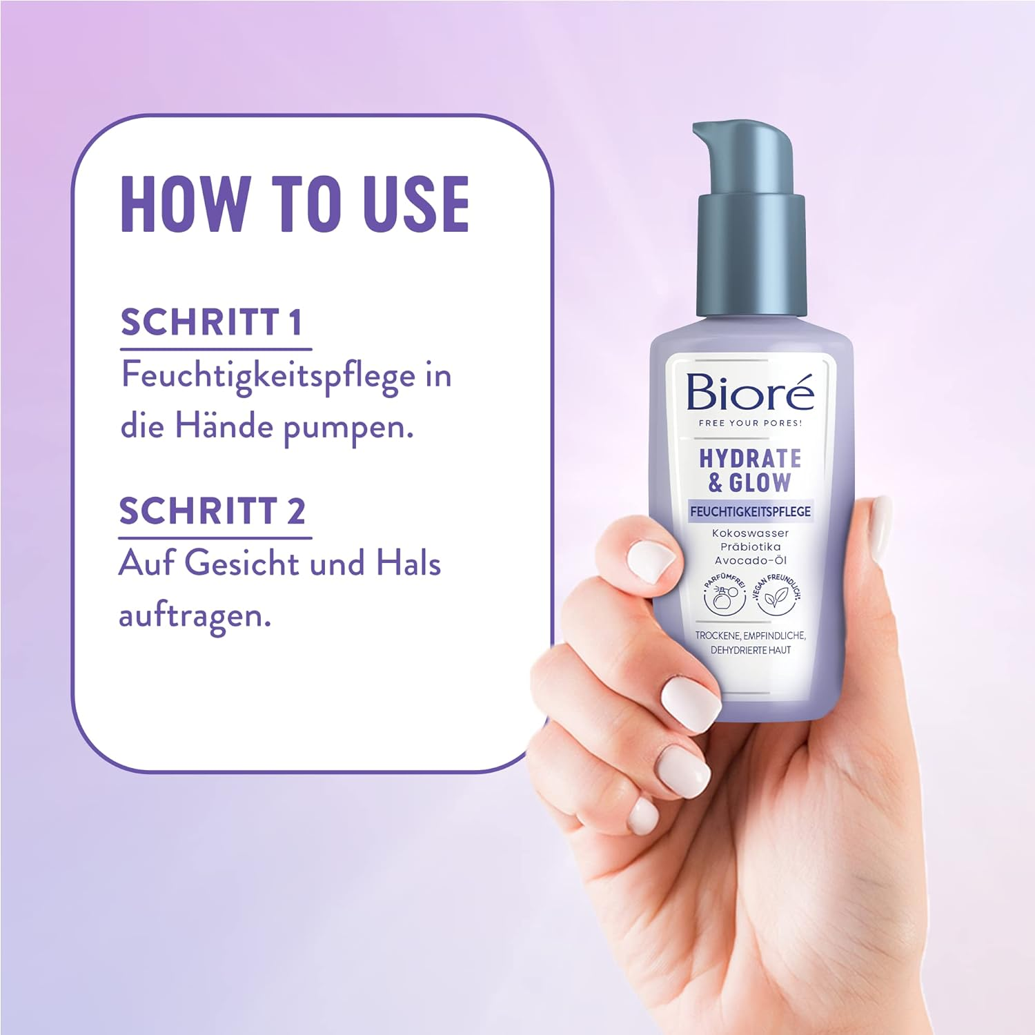 Bior&eacute; Hydrate and Glow - Moisturiser - Content: 100 Ml - Skin Type: Dry, Sensitive, Dehydrated - with Coconut Water, Prebiotics and Avocado Oil