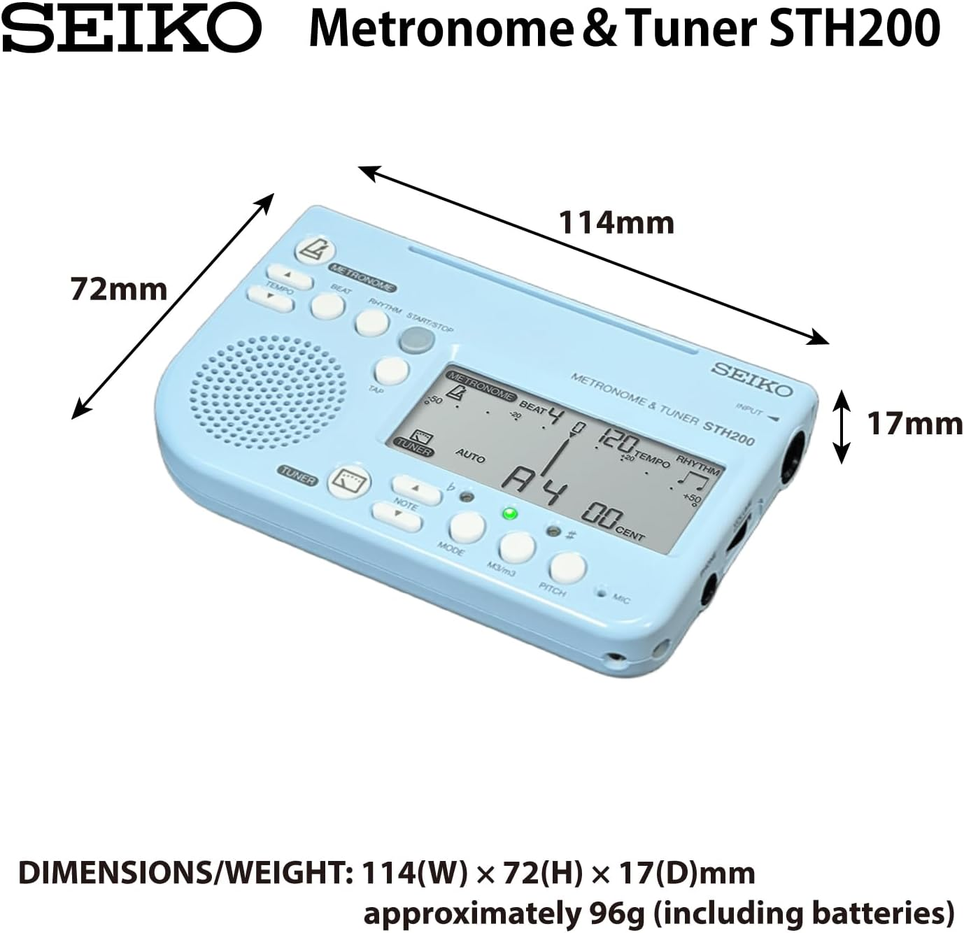 Seiko STH200BL Metronome Tuner, Loud Volume, Can Be Attached to Music Stands, Perfect for Brass Band, Blue - White image number 5