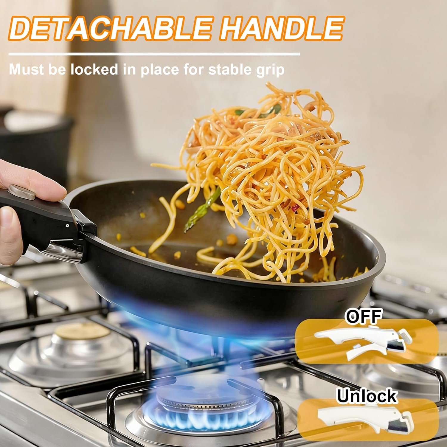 Yildue 23 Piece Pots and Pans Set, Detachable Handle Induction Cookware, Compatible with All Stoves,Non-Stick Stackable RV Kitchen Set, Dishwasher & Oven Safe (Black) image number 4