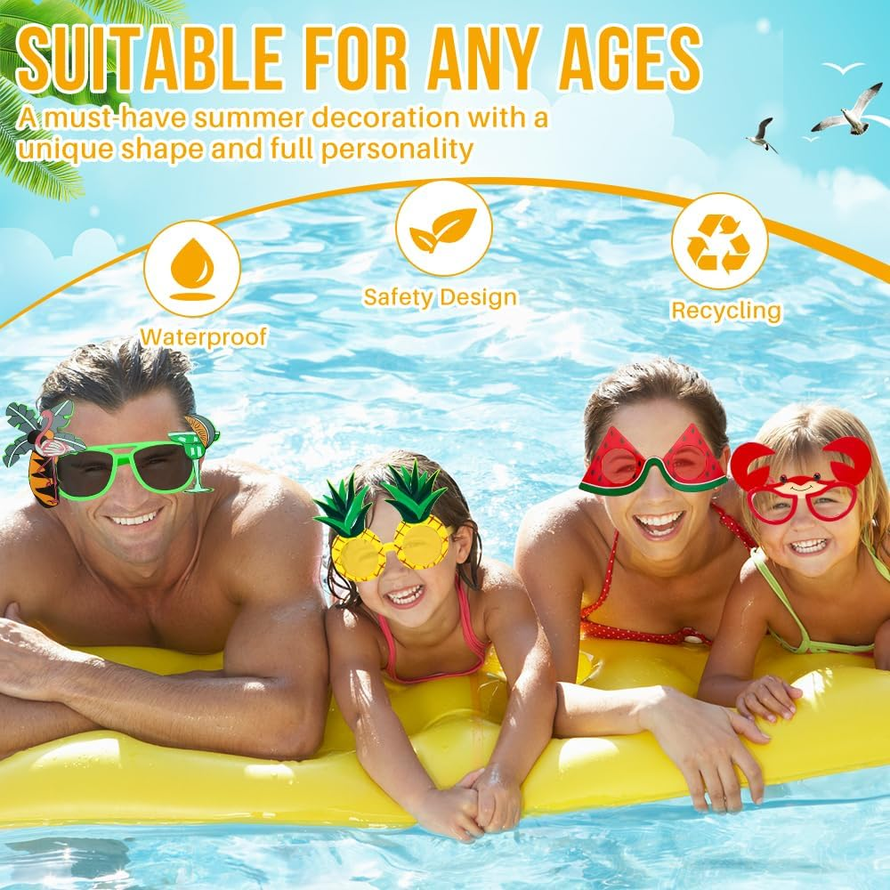 AUTOWT 8PCS Hawaiian Luau Party Glasses, Funny Summer Hawaiian Beach Party Photo Booth Props Kits with Different Shapes for Pool Aloha Party Supplies image number 4