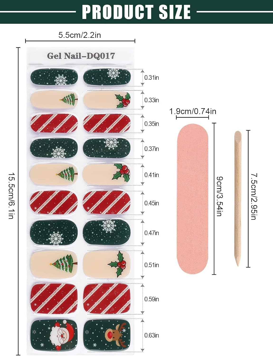 Kalolary Christmas Semi Cured Gel Nail Strips, Christmas Tree Full Wraps Stickers, Santa Claus Elk Real Gel Nail Polish Wraps New Year Nail Art Design for Women Girl