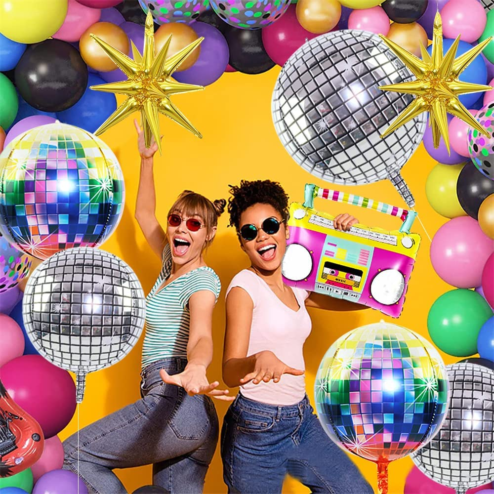 14 PCS Disco Ball Radio Boombox Roller Skate Glasses Gold Explosion Star Huge Foil Balloons Party Decoration Set for Birthday Bachelorette 70S 80S 90S Theme Disco Party Decor Supplies image number 5