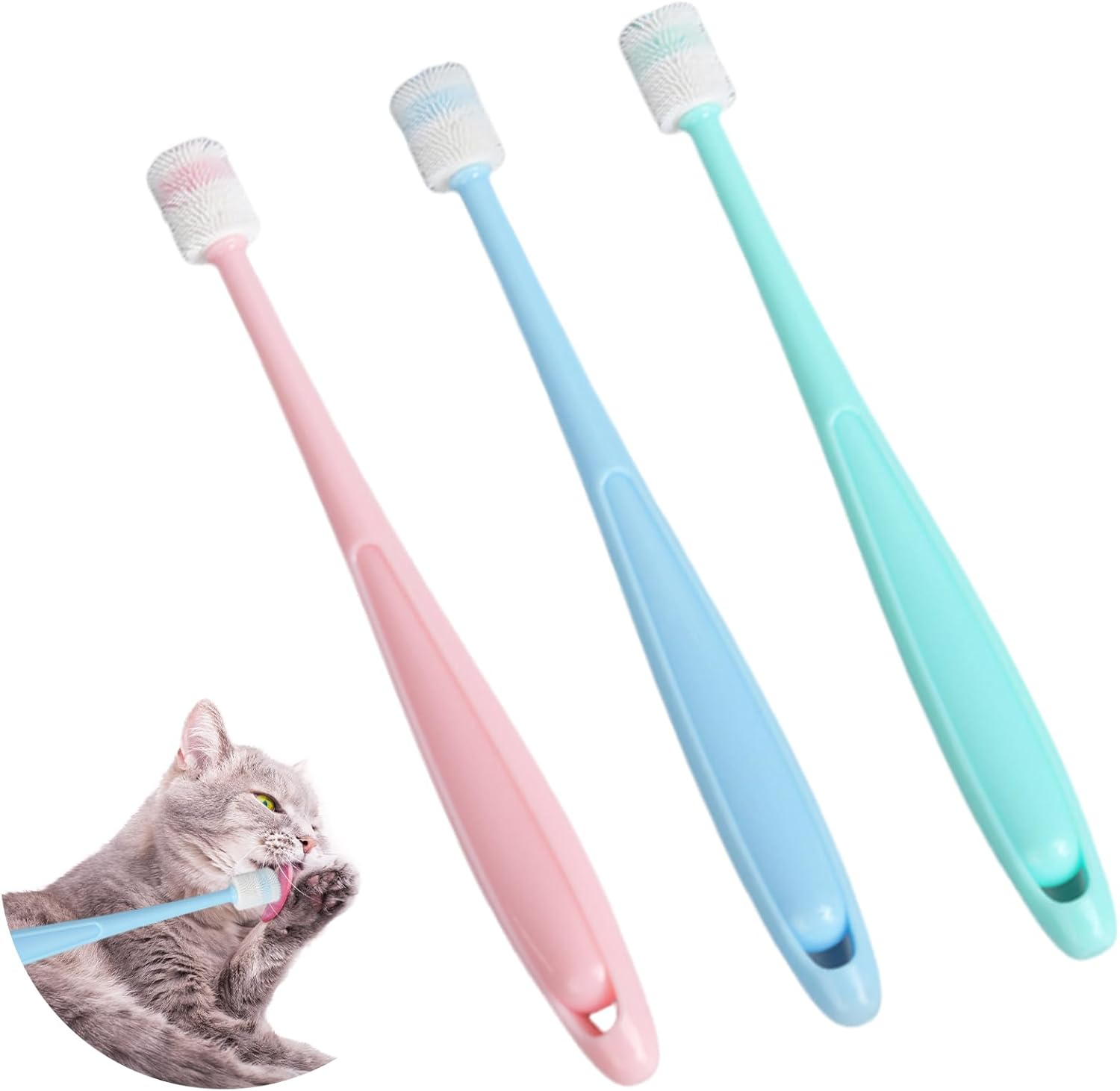 Pack of 3 Dog Toothbrushes, 360 Degree Cat Toothbrush, Soft, Long Handle Cat Toothbrush for Cats, Reusable Dog Toothbrush for Small Dogs, Pets Silicone Toothbrush, for Dogs, Cats Dental Care image number 4
