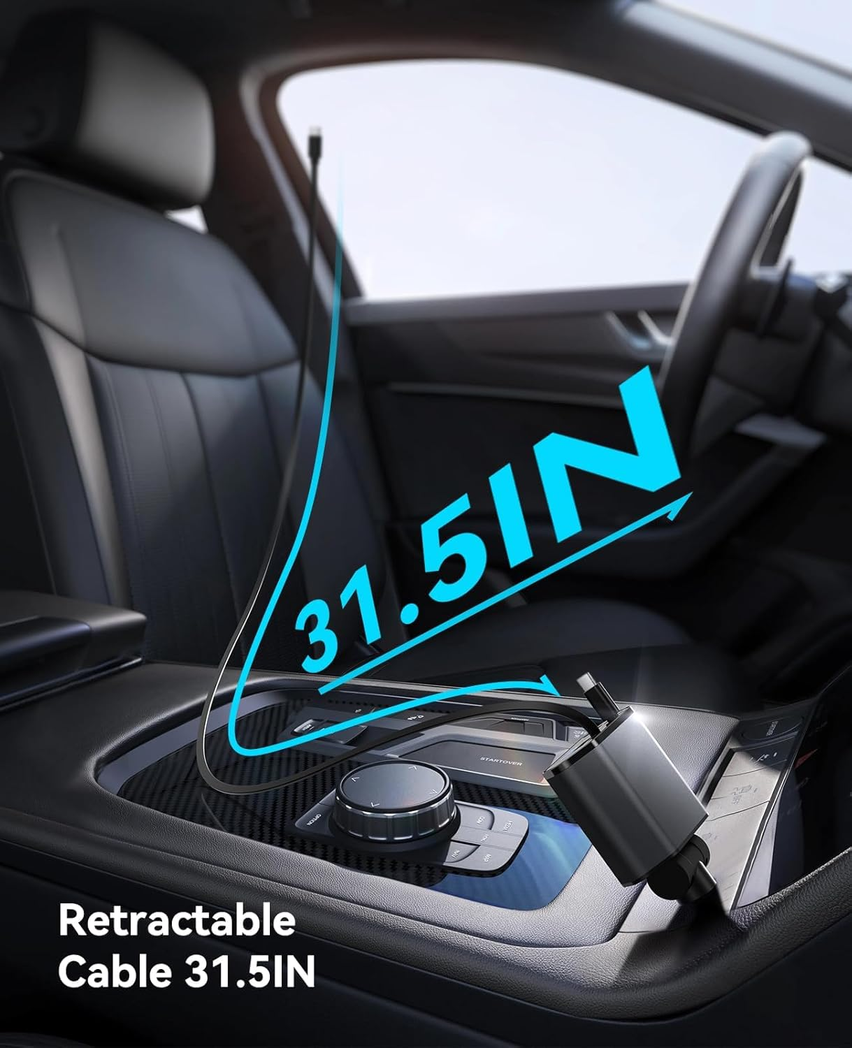 Retractable Car Charger, 4 in 1 Fast Car Phone Charger, Double Type C Retractable Cables and 2 USB Ports Car Charger Adapter Compatible with Iphone 15/14/13/12/11 Pro Max, Galaxy, Google Pixel