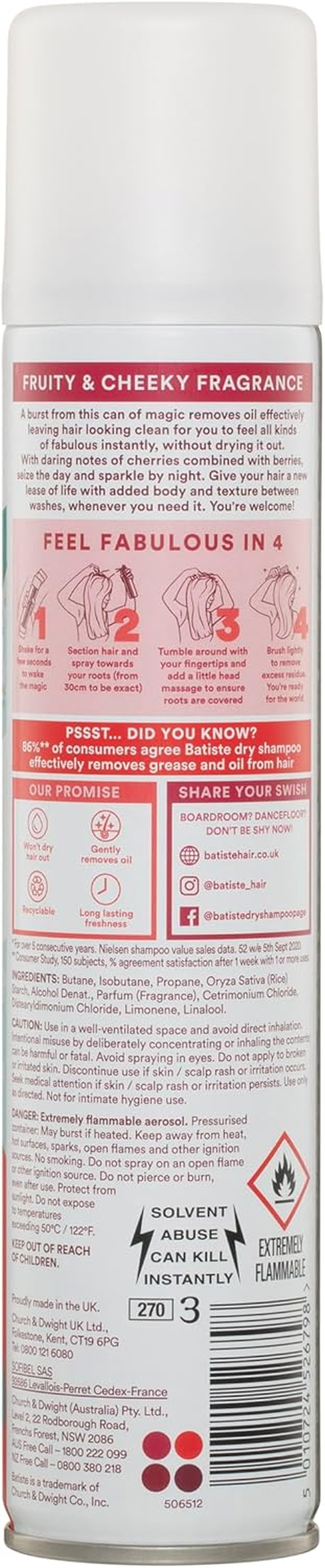 Batiste Dry Shampoo 200Ml Bundle - Tropical, Original & Cherry - Instantly Refreshes Hair, Adds Volume & Lift, Absorbs Oil, Non-Drying, for Quick Use on Straight, Curly & Wavy Locks image number 3