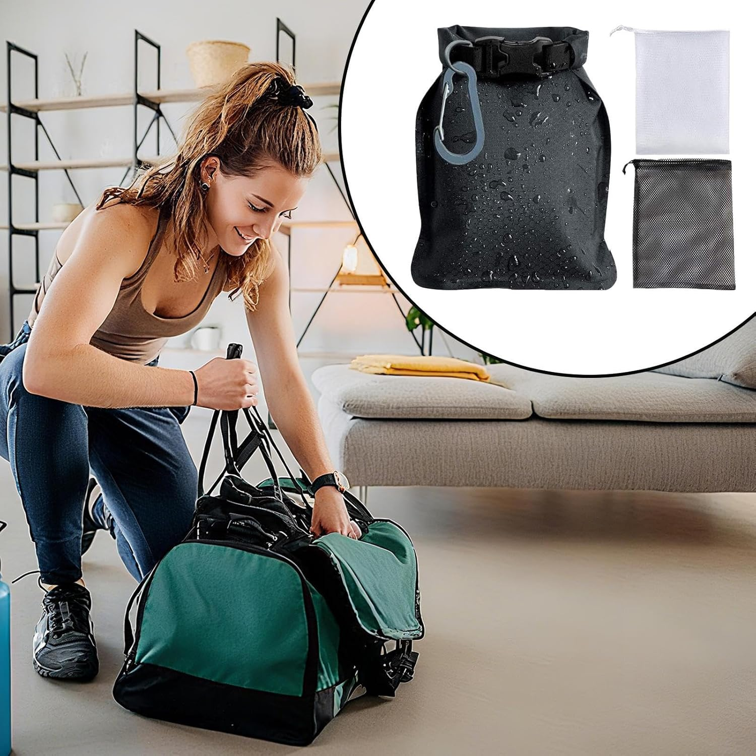 Waterproof Soap Bag - Leakproof Roll Seal Travel Soap Bag Mesh Pockets | Bar Soaps Holder with Foaming Nets Hook | for Gym Camping Outdoor Swimming Holiday, Durable Nylon - Hot Pink image number 5