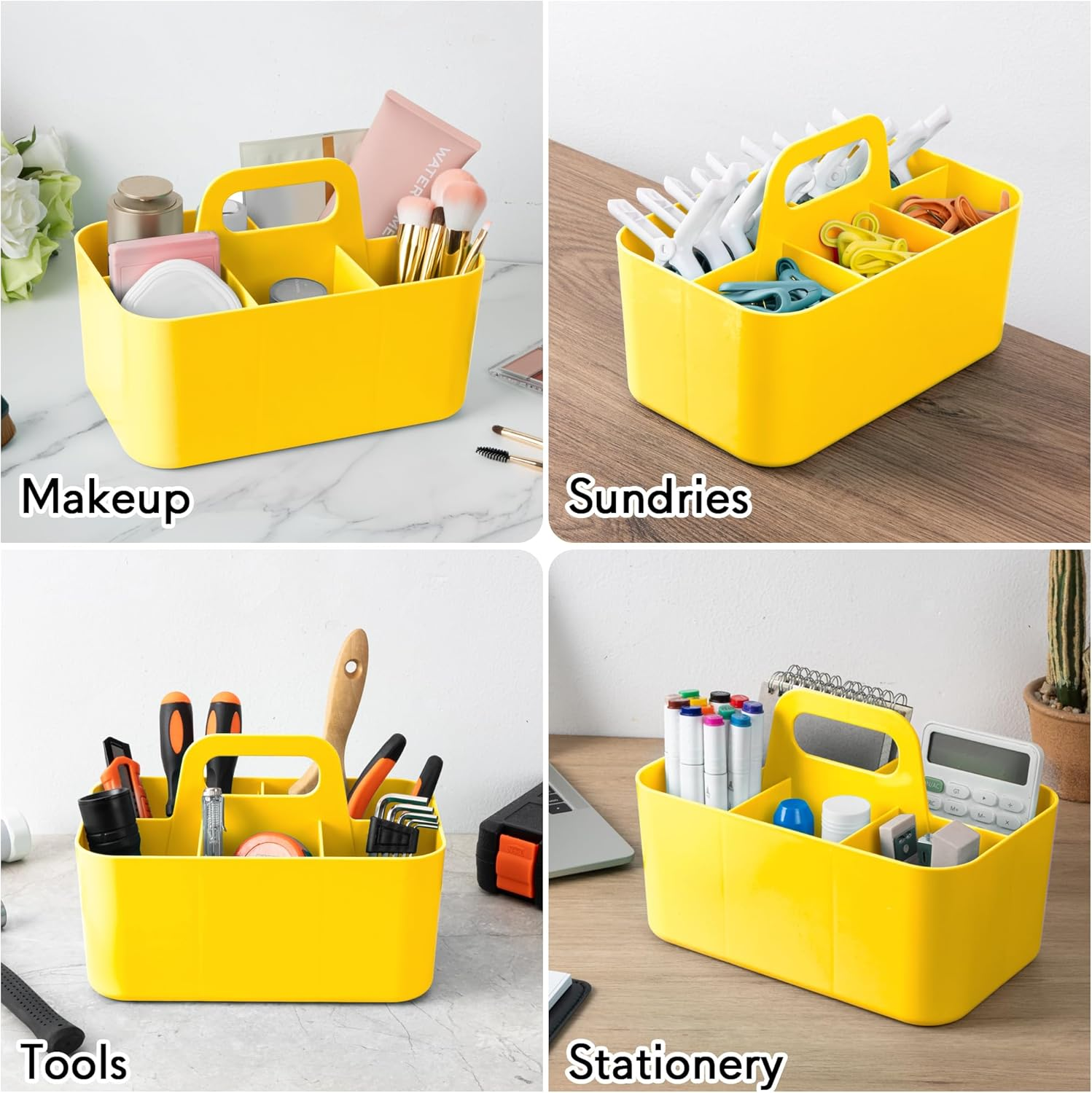 Tiawudi Multipurpose Caddy Organizer, Plastic Caddy with Handle, Stackable Desk Organizer for Stationery, Marker and Pencil, Office Supplies Organizer, Dorm Caddy - Gray image number 7
